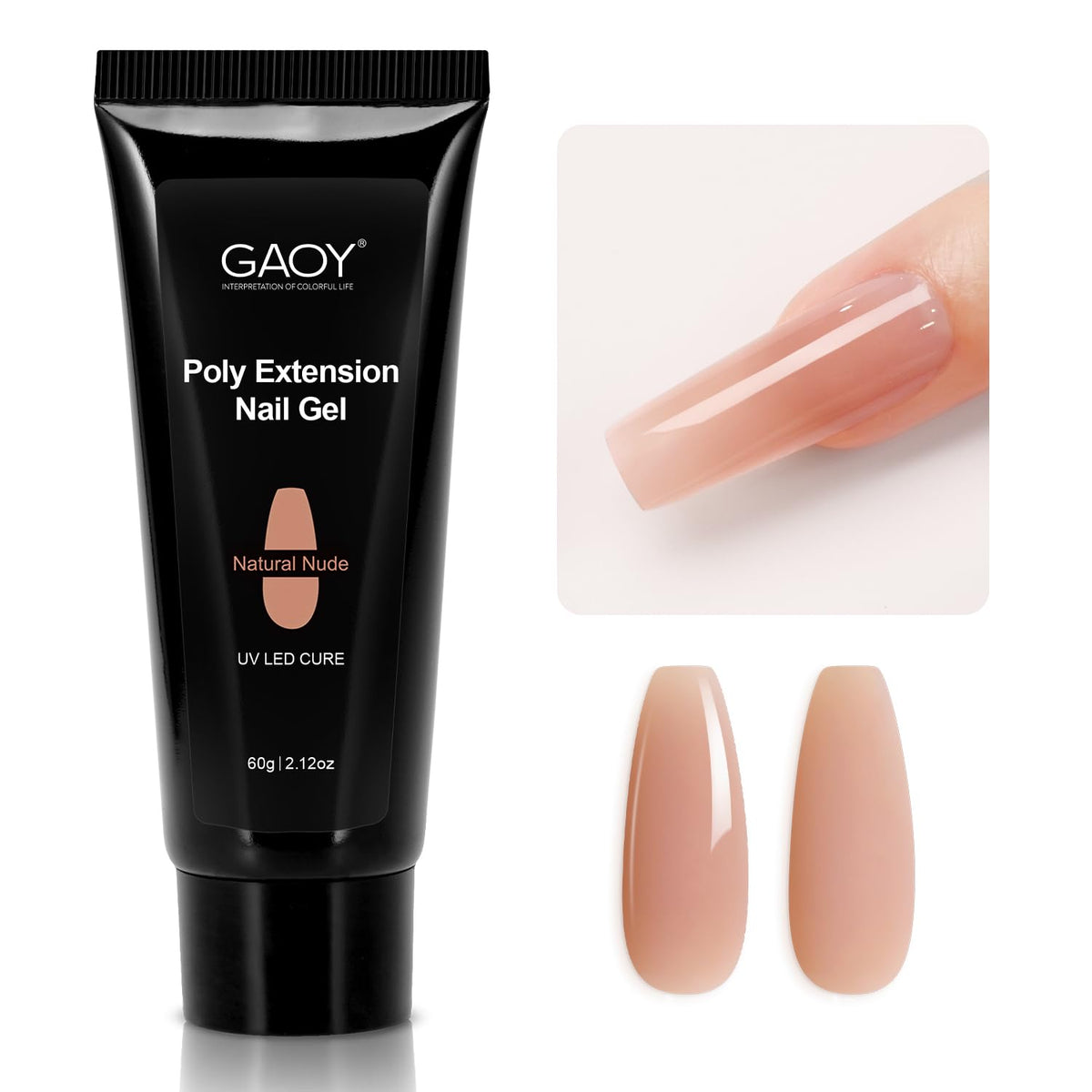 GAOY poly gel 60g bottle for natural nude nails; long-wear manicure.