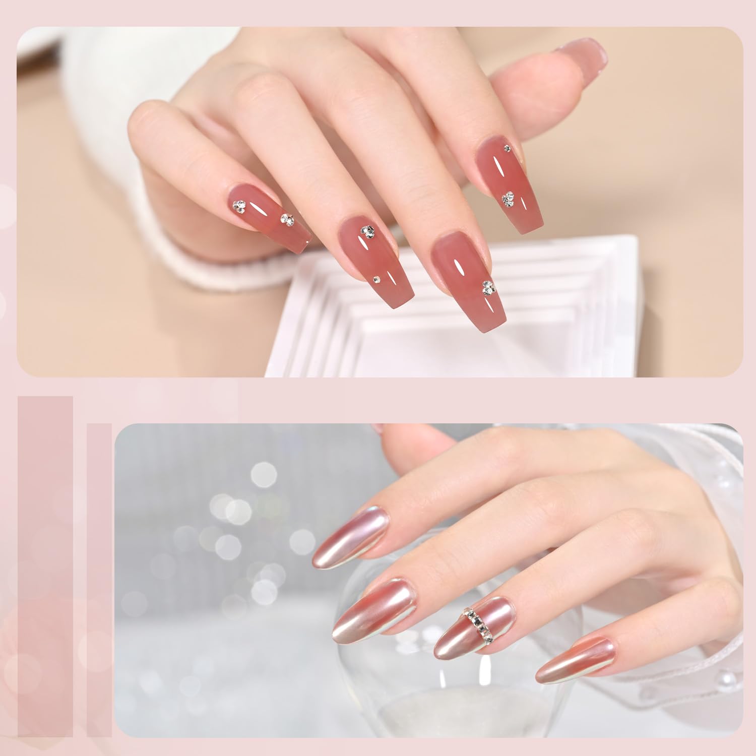 GAOY Poly Gel manicure close-up with vibrant pink maroon color