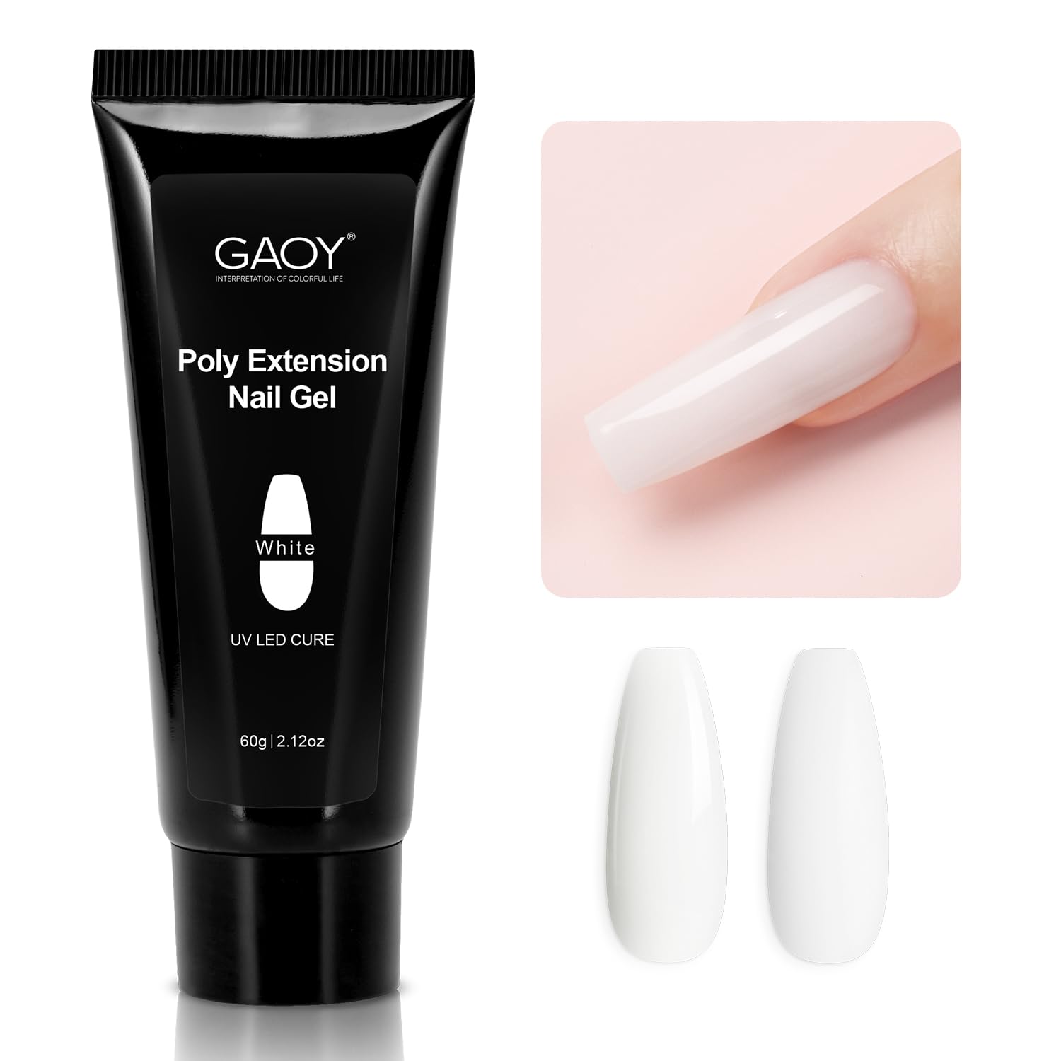 GAOY Poly Gel 60g white builder for durable nail extensions.