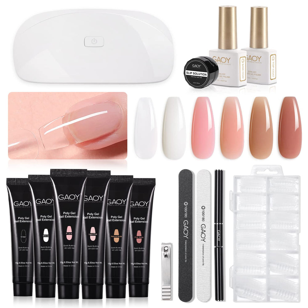 GAOY poly gel nail kit with six colors shown for versatile at-home nail color options.