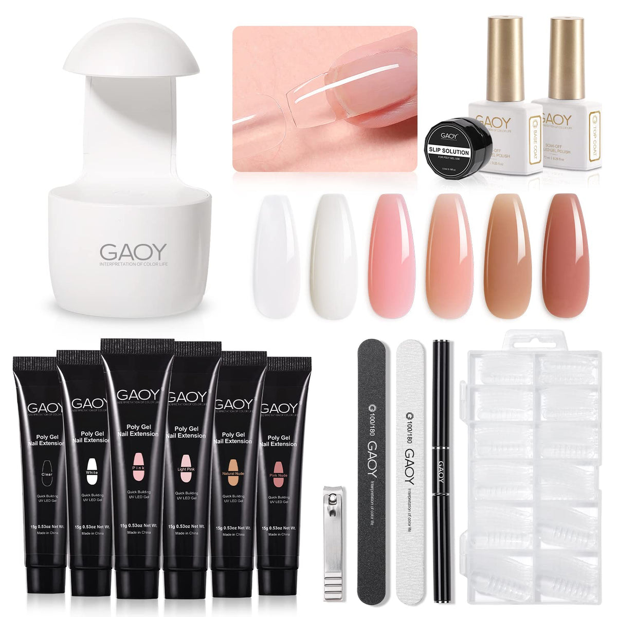 GAOY poly gel kit with UV lamp for quick at home manicure