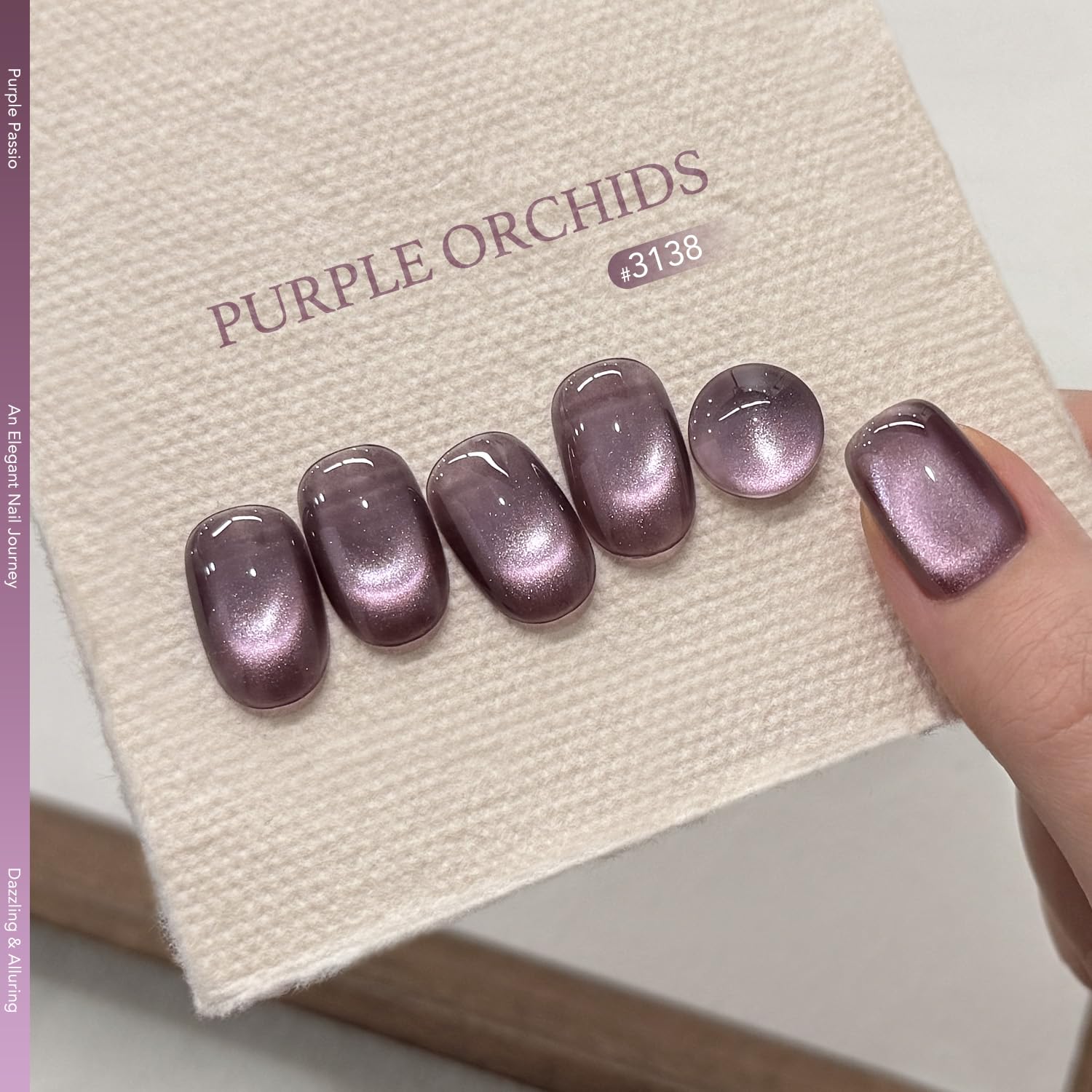 GAOY Purple Orchids swatch reveals translucent glow and reflective particles.