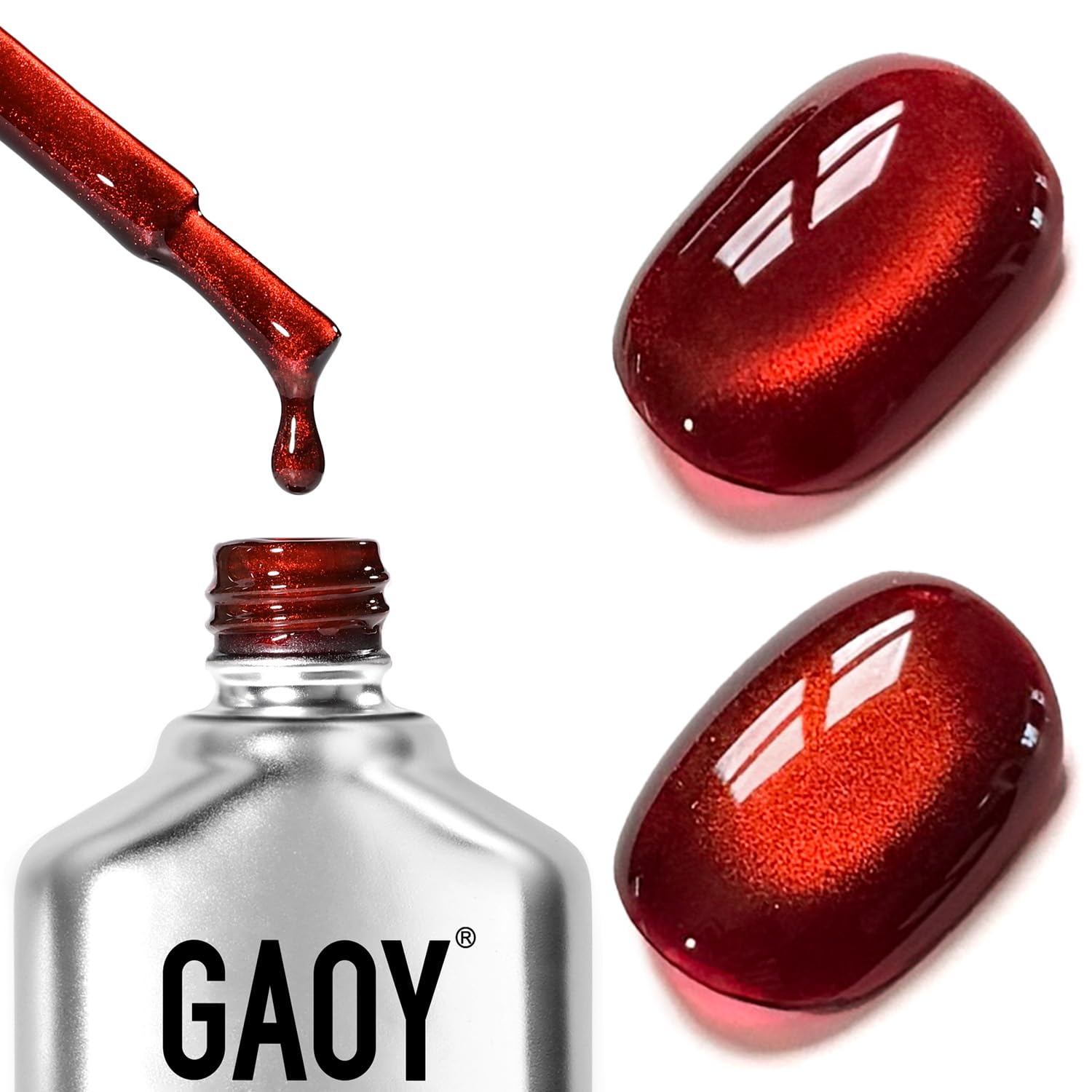 GAOY Red Cat Eye Gel Nail Polish with magnet pattern for at-home shimmer