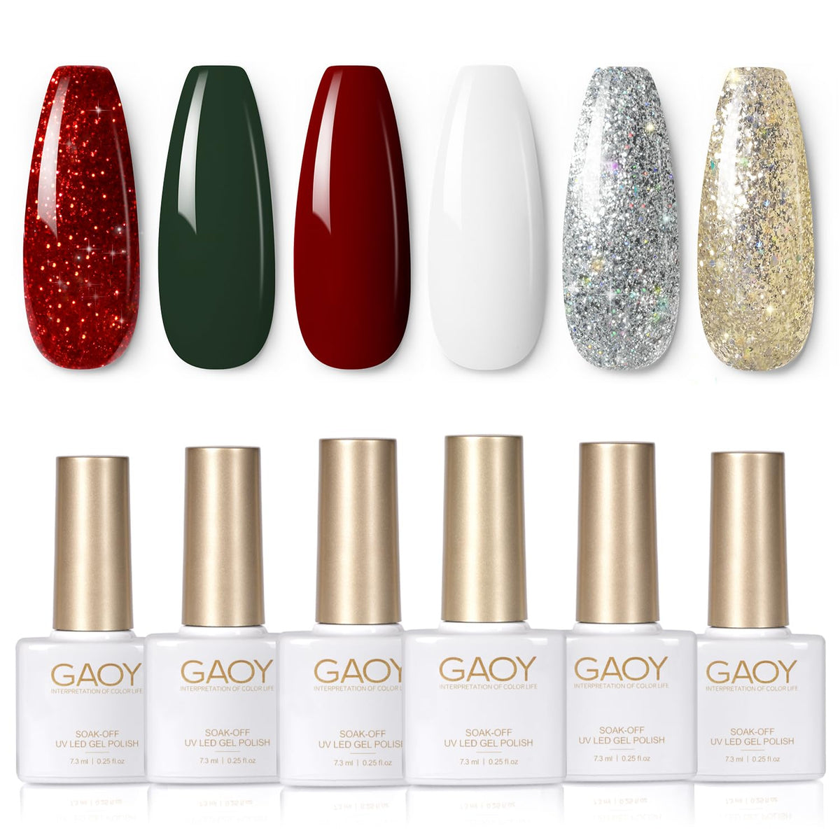 GAOY red Christmas gel nail polish set packaging; six colors for at-home manicures