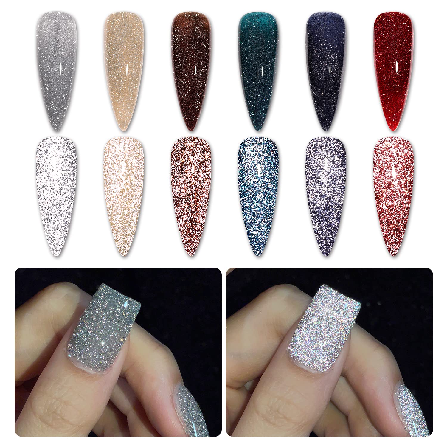 GAOY Reflective Glitter Nail Polish Set close-up bottle showing dazzling sparkle for DIY manicures.