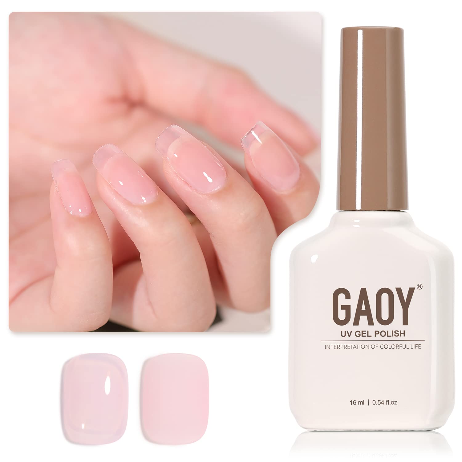 GAOY gel polish bottle shows translucent hot pink color for easy at-home manicures.