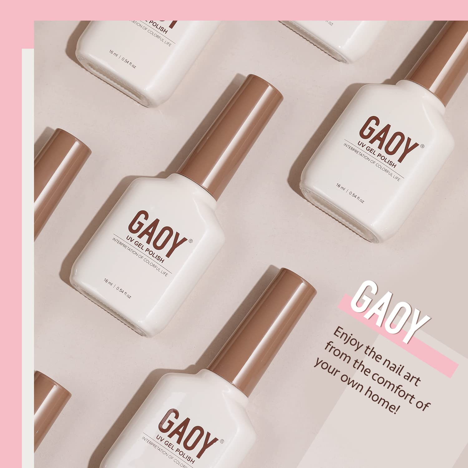 GAOY at-home manicure setup with bottle and tools for DIY nails.