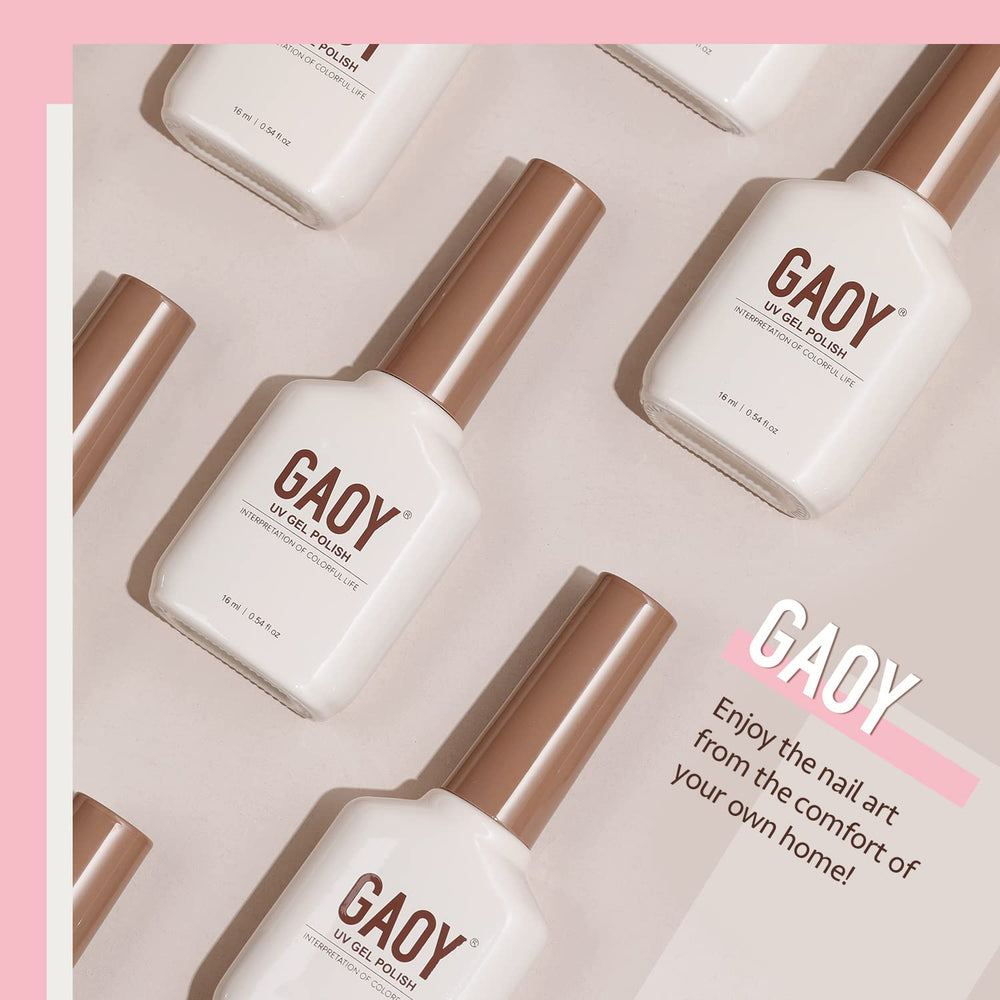 GAOY at-home manicure setup with bottle and tools for DIY nails.