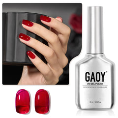 GAOY Sheer Red Gel Polish bottle front showing translucent wine red hue.