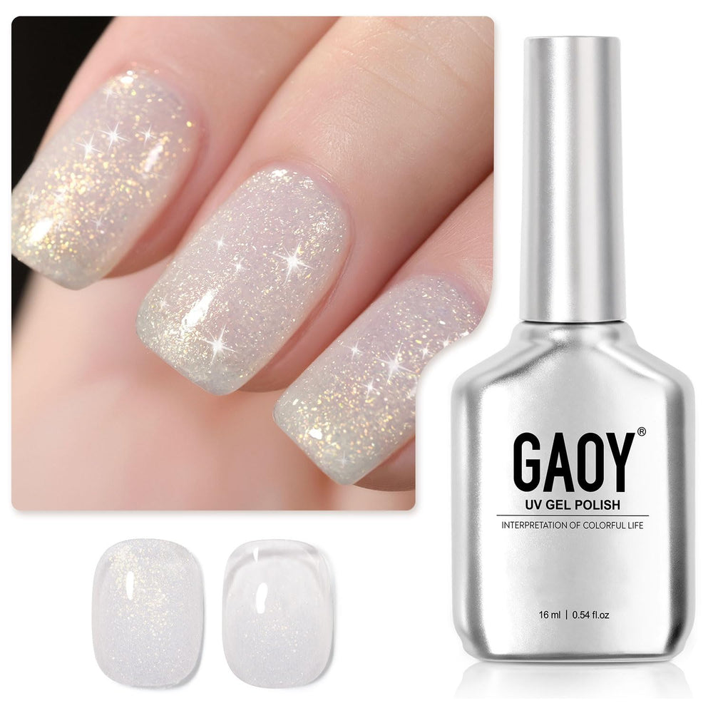GAOY Shimmer Gel Nail Polish bottle with milky white finish for salon-like home manicures.