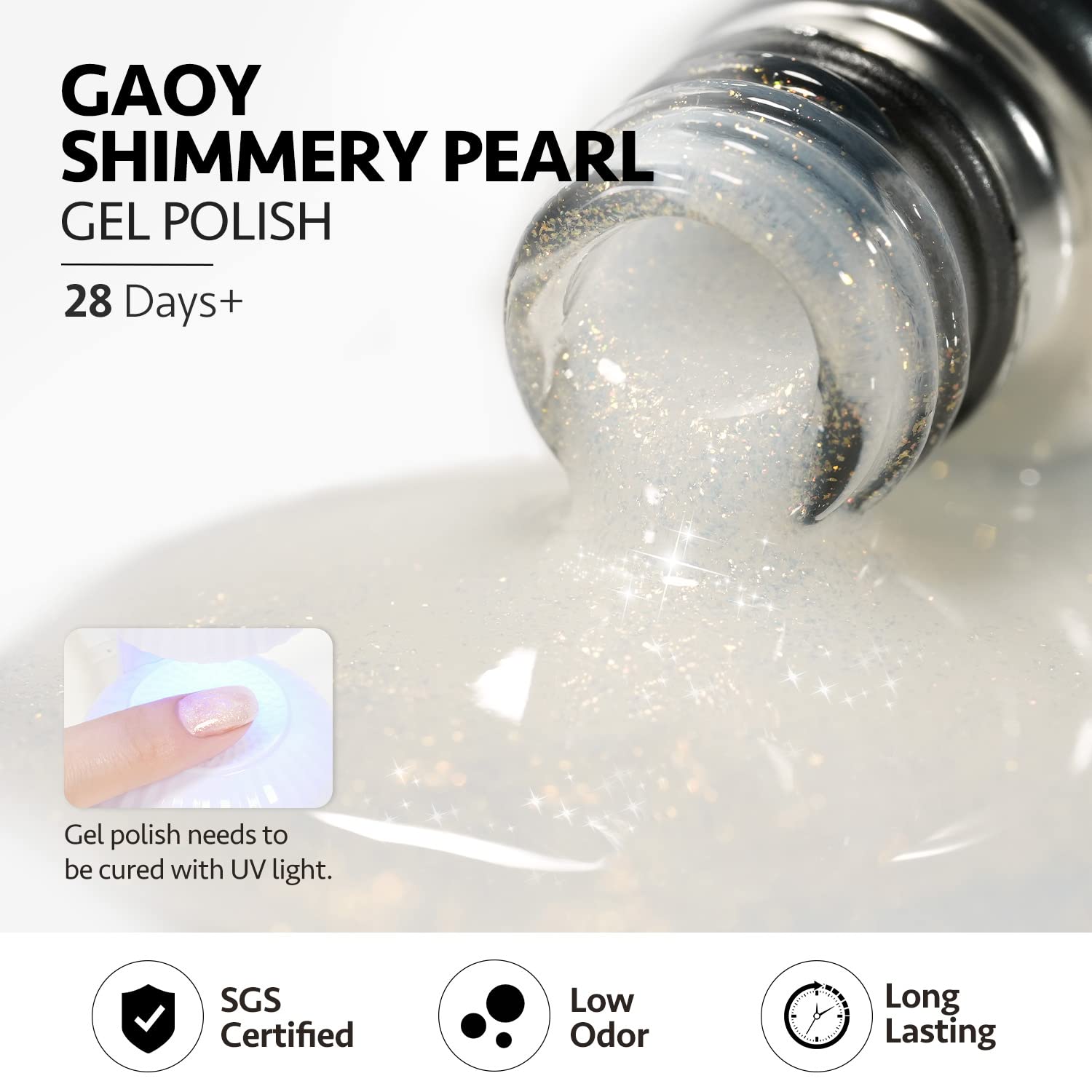 GAOY Shimmer Gel Nail Polish dry under UV once cured for quick wear.