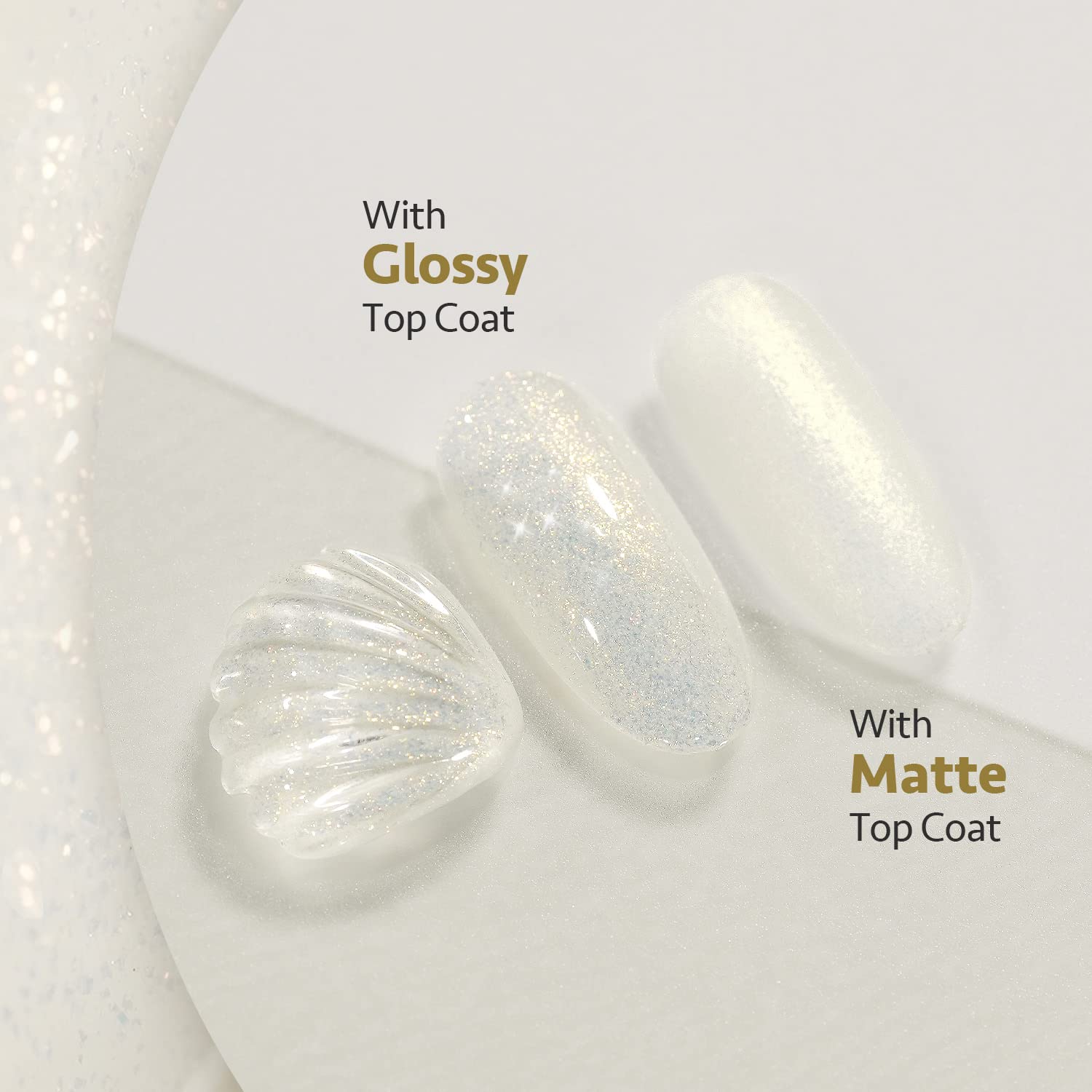 GAOY Shimmer Gel Nail Polish swatch collection shows jelly glitter finish options.