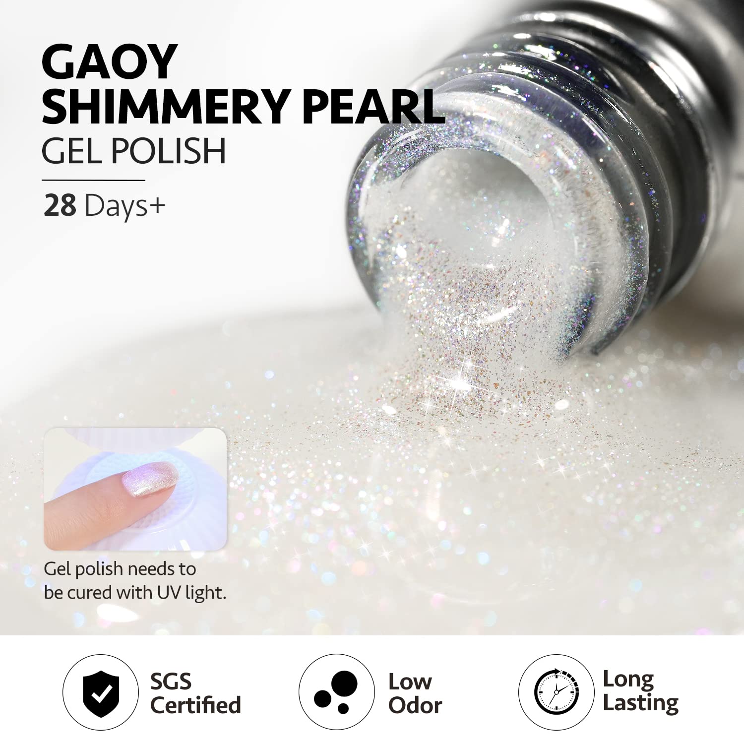 GAOY Shimmer Gel curing under UV LED lamp in 60 seconds
