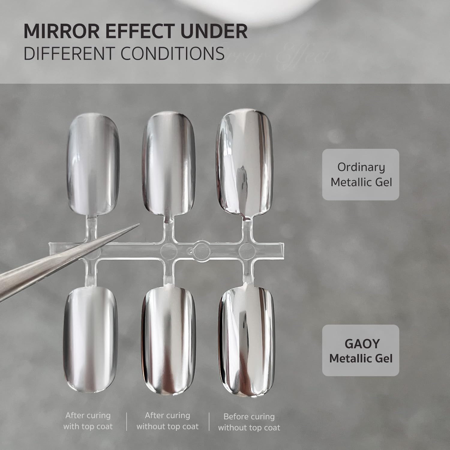 GAOY silver chrome nail art gel for precise line work and accents.