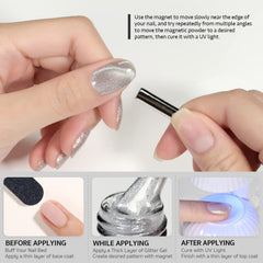 GAOY silver glitter cat eye gel with holographic shimmer