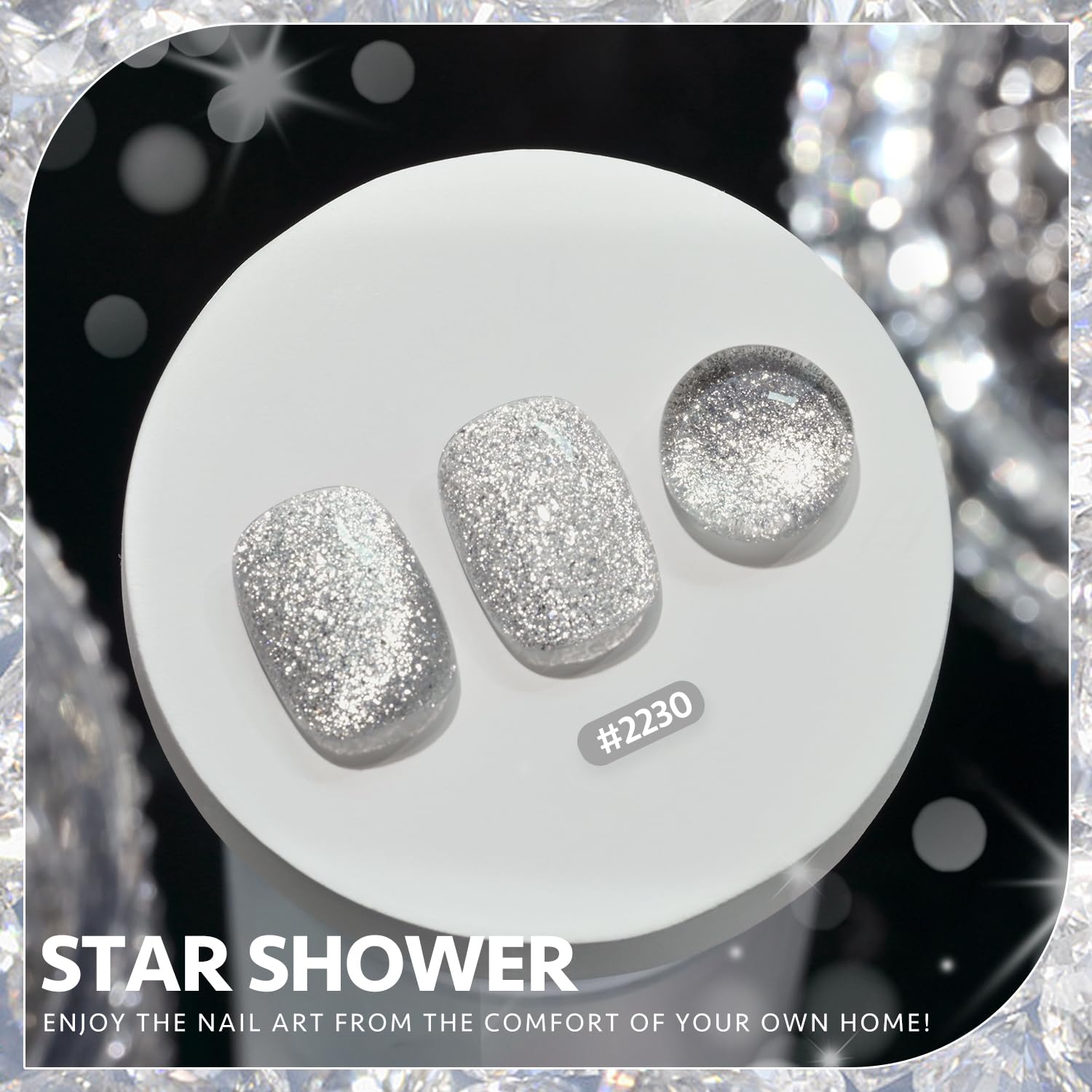 GAOY Platinum Cat Eye Gel Nail Polish silver glitter holographic finish close-up.