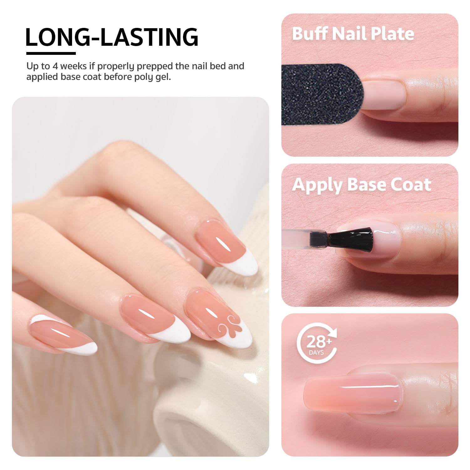 GAOY Tea Rose Poly Gel extension on hand with natural finish.