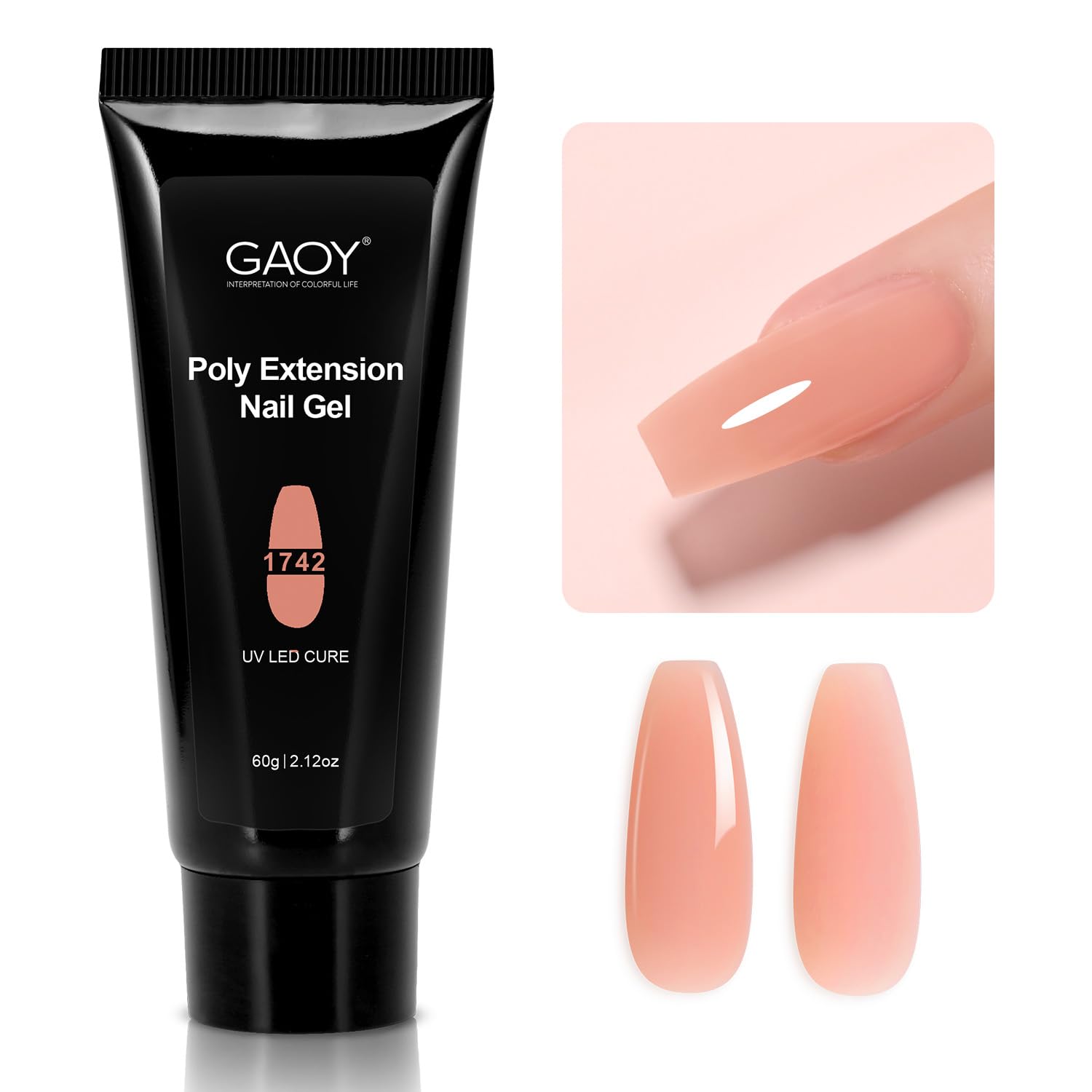 GAOY Tea Rose Poly Gel 60g bottle for quick salon-grade nail extensions.
