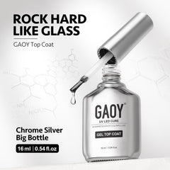 GAOY Top Coat 16ml bottle delivers a glossy, glass-like finish that protects color.