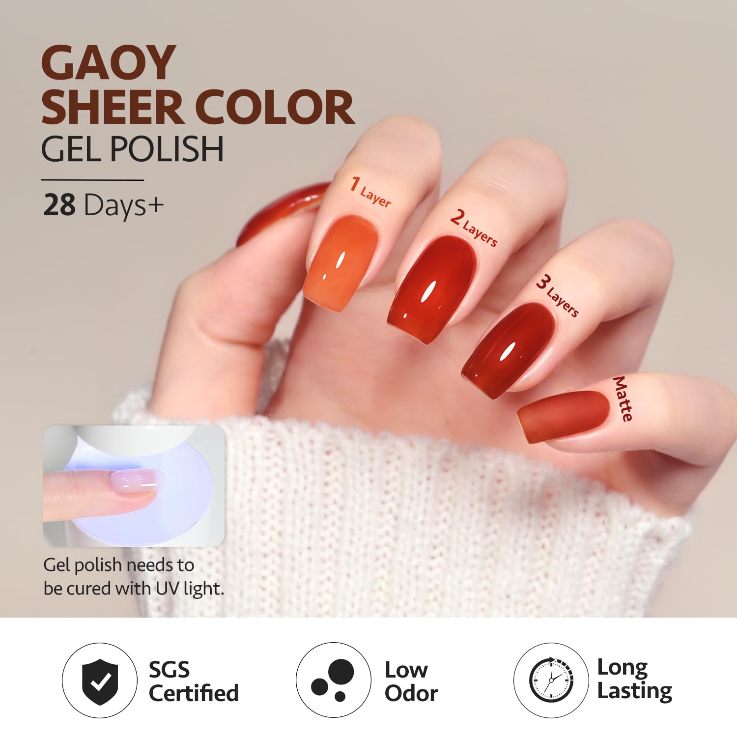 GAOY Transparent sheer gel polish swatch for buildable coverage.