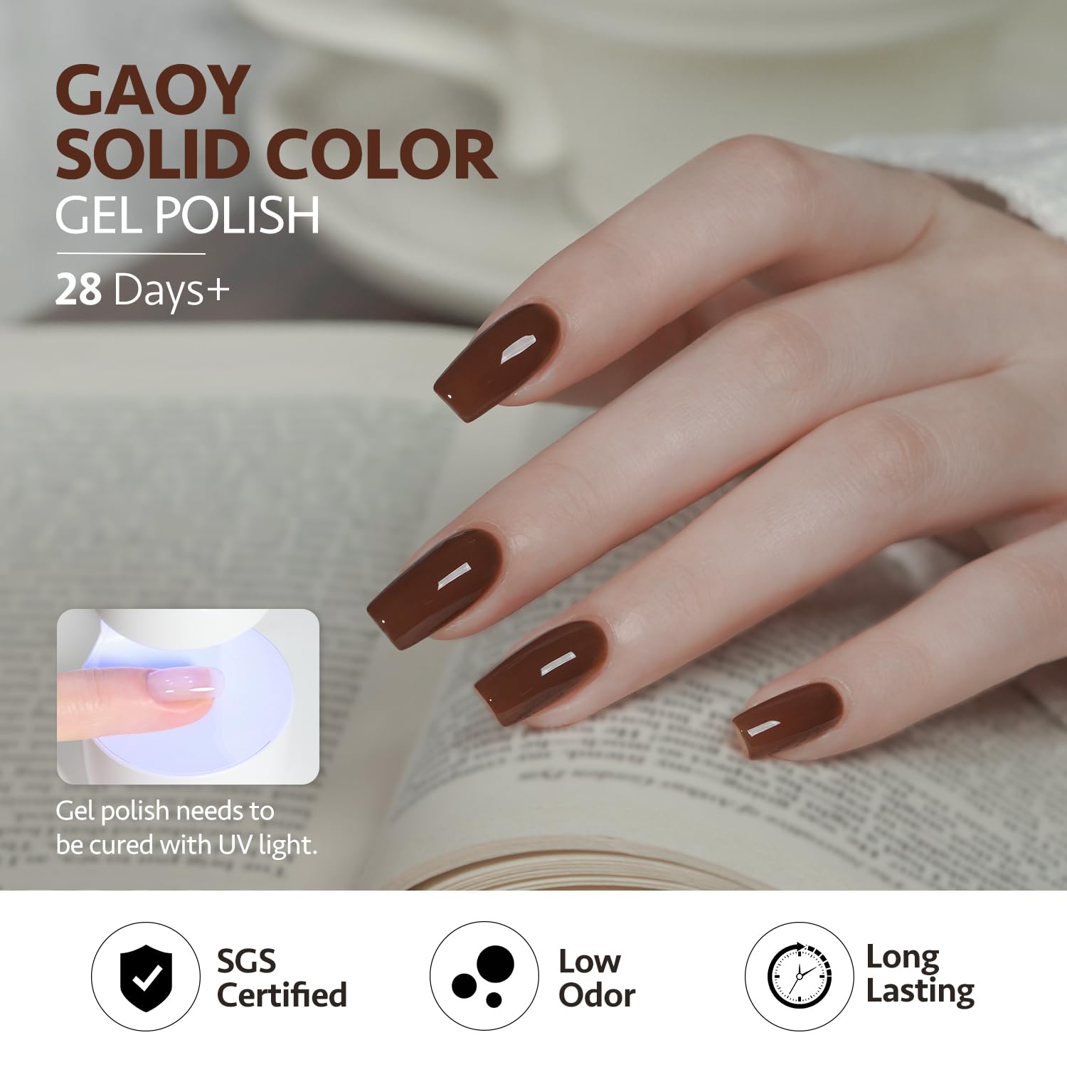 GAOY UV cure gel nails drying in 60 seconds.