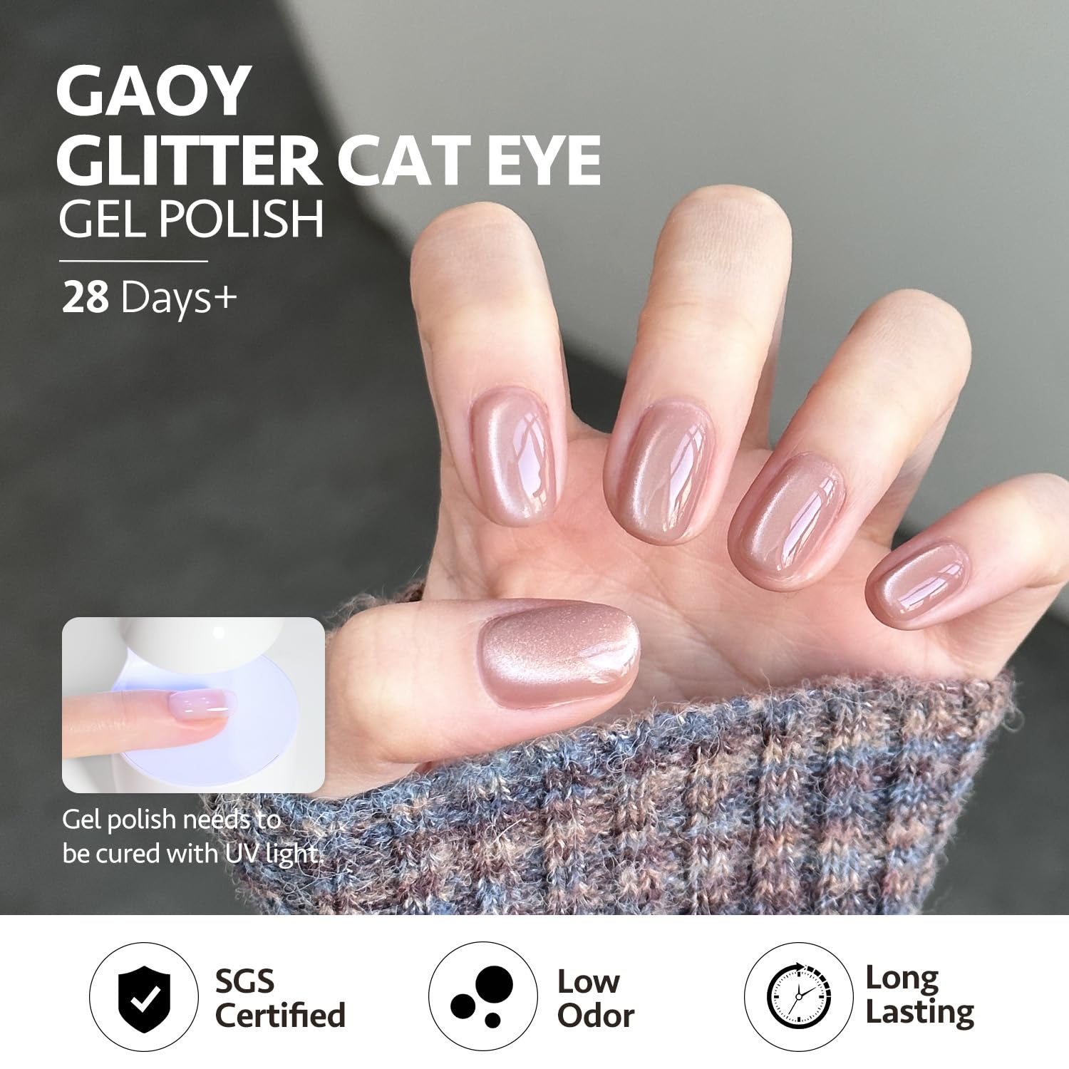 GAOY UV cure in 60 seconds for quick setting.