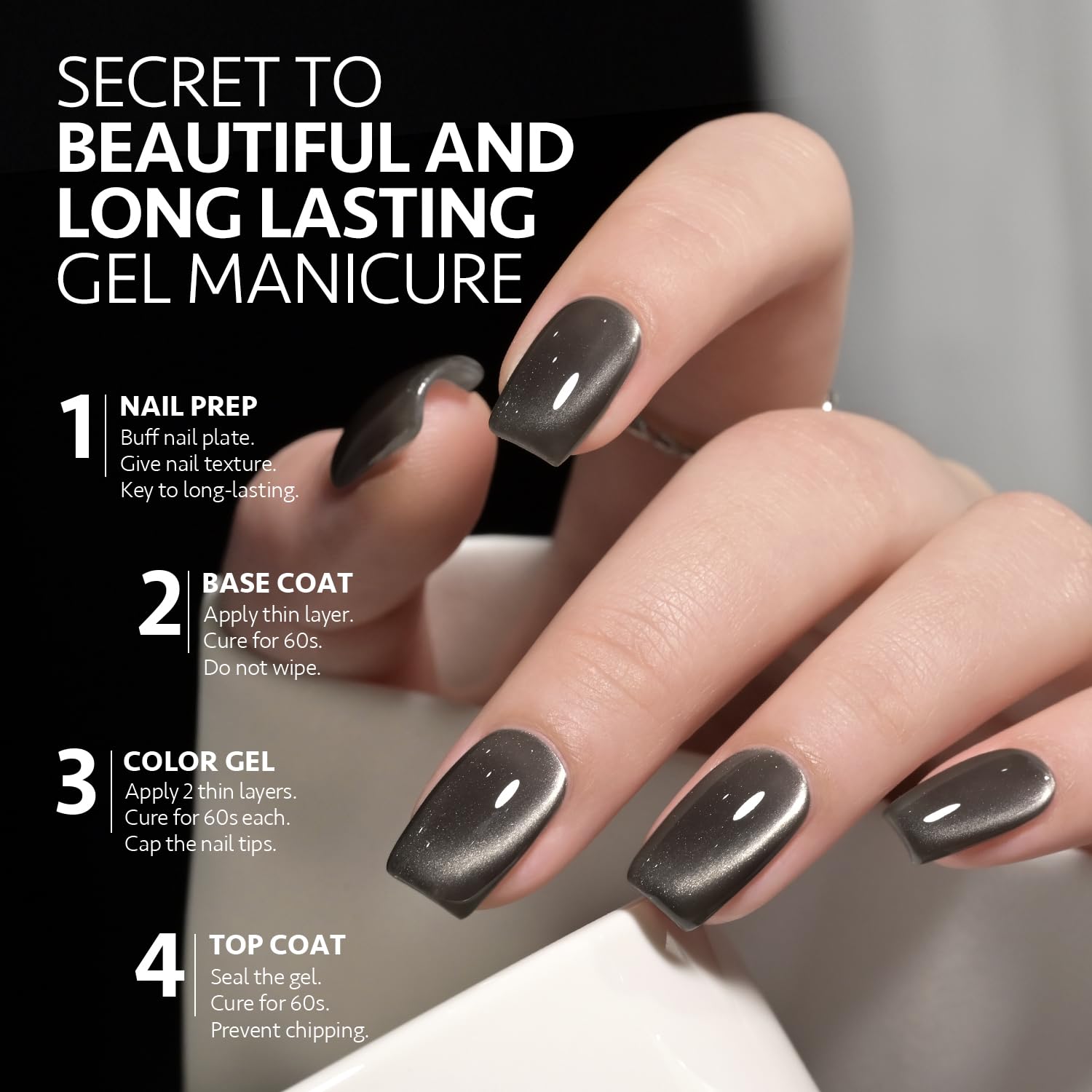 GAOY UV gel polish cures in about 60 seconds for quick at-home use.
