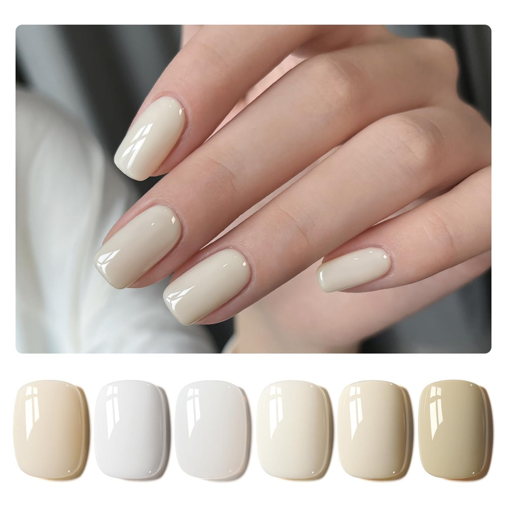 GAOY white gel nail polish set with six milky colors for at-home manicures.