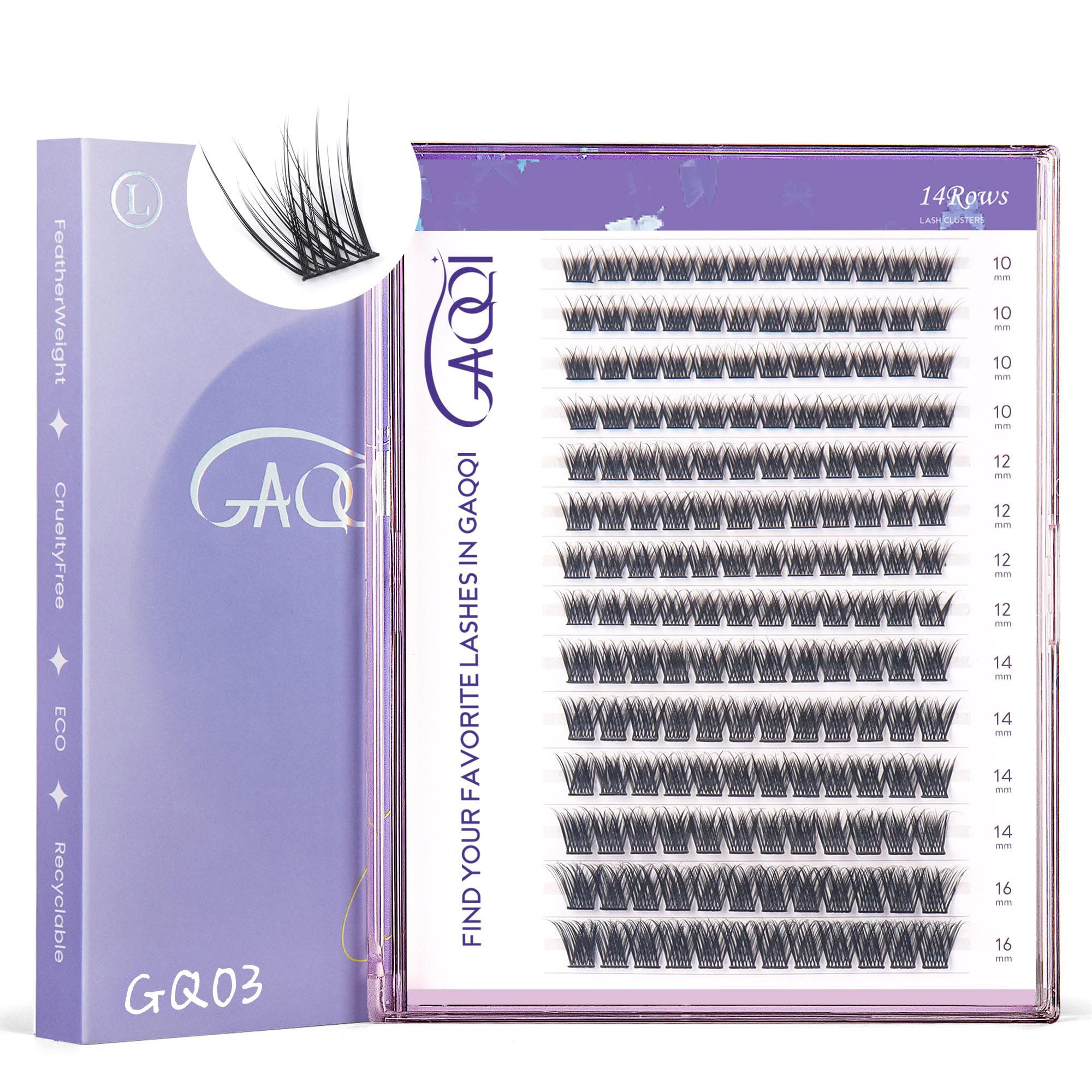 GAQQI GQ03 lash clusters 168pcs, 10–16mm, C curl for a natural daily look