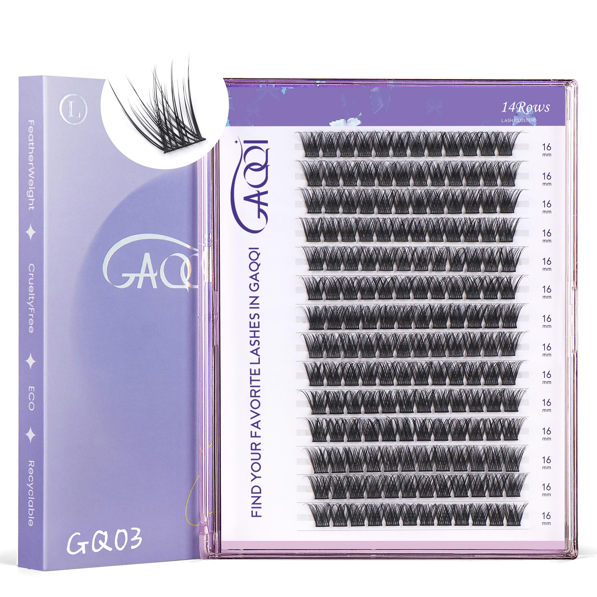 GAQQI GQ03 lash clusters 168pcs pack for natural, customizable eyelash looks.