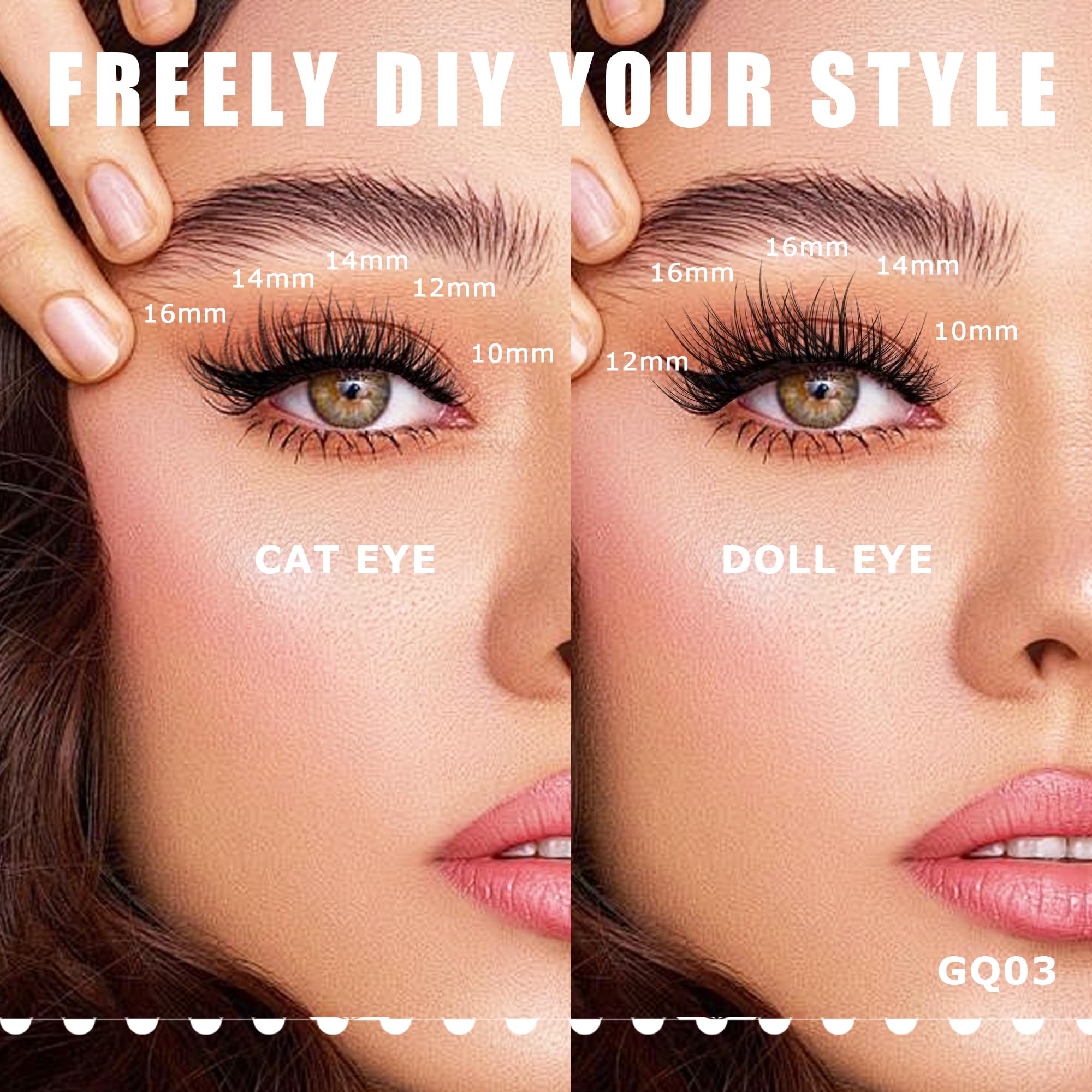 GAQQI lash clusters with natural wispy look and mixed lengths 10-16 mm.