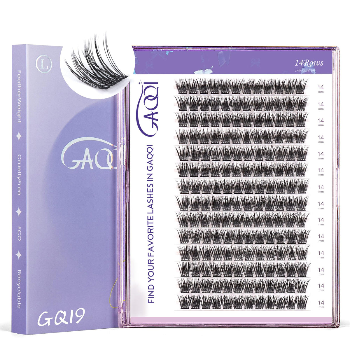 GAQQI GQ19 wispy lash clusters in D curl for natural daily lift.