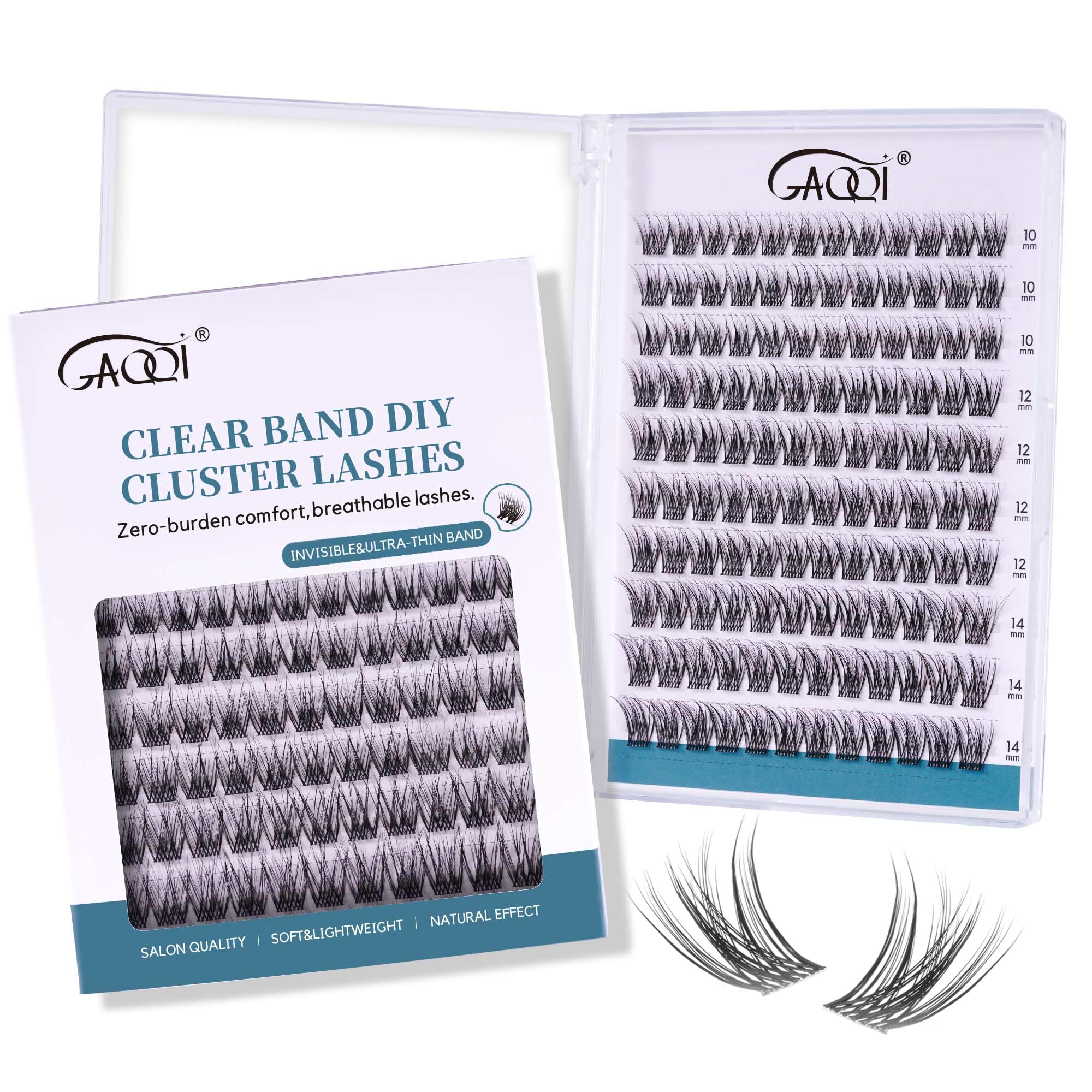 GAQQI Lash Clusters with a clear band for a seamless natural finish.