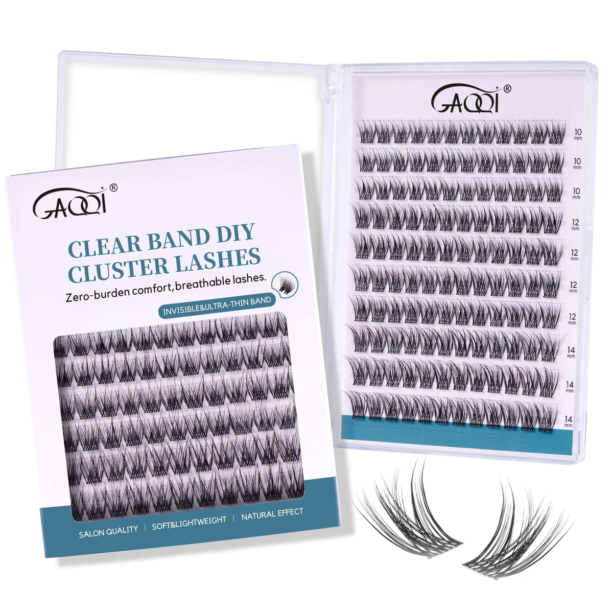 GAQQI Lash Clusters with a clear band for a seamless natural finish.