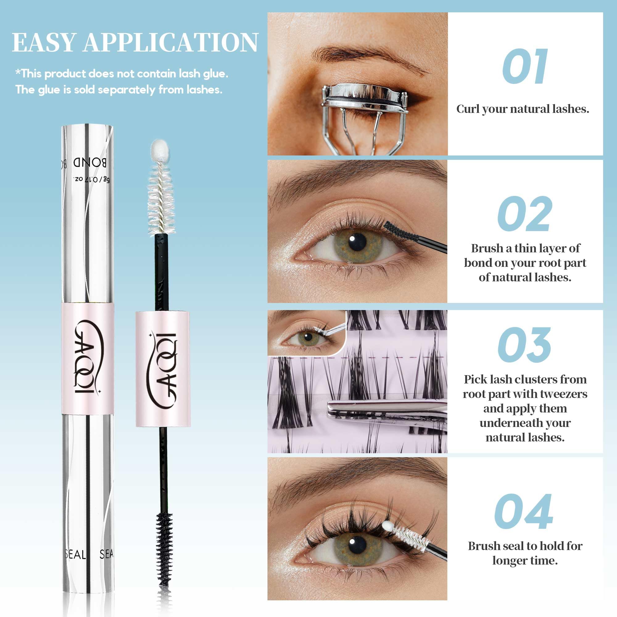 GAQQI Lash Clusters with C curl for a gentle lift and natural flare.