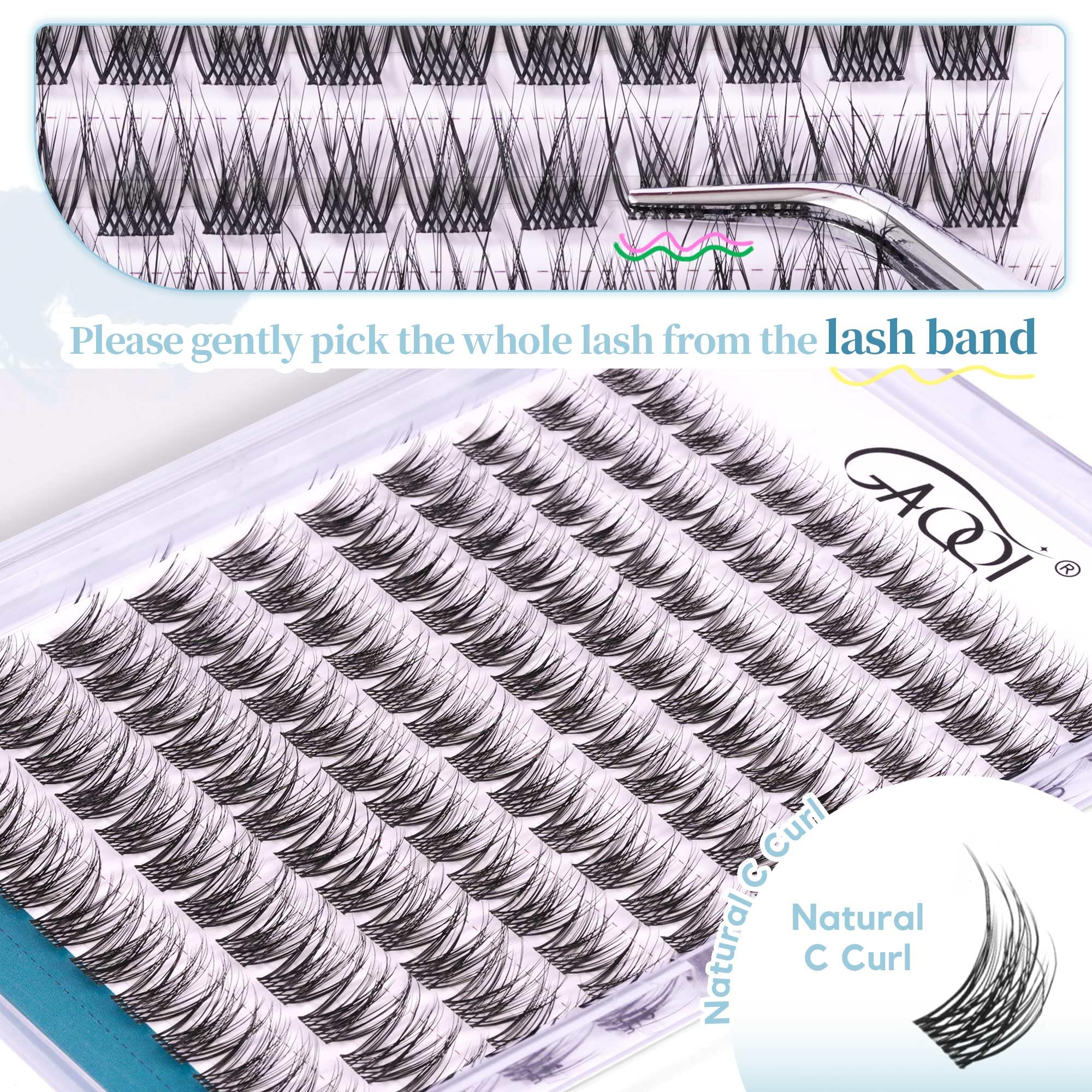 GAQQI Lash Clusters wide-band design for easy, beginner-friendly application.