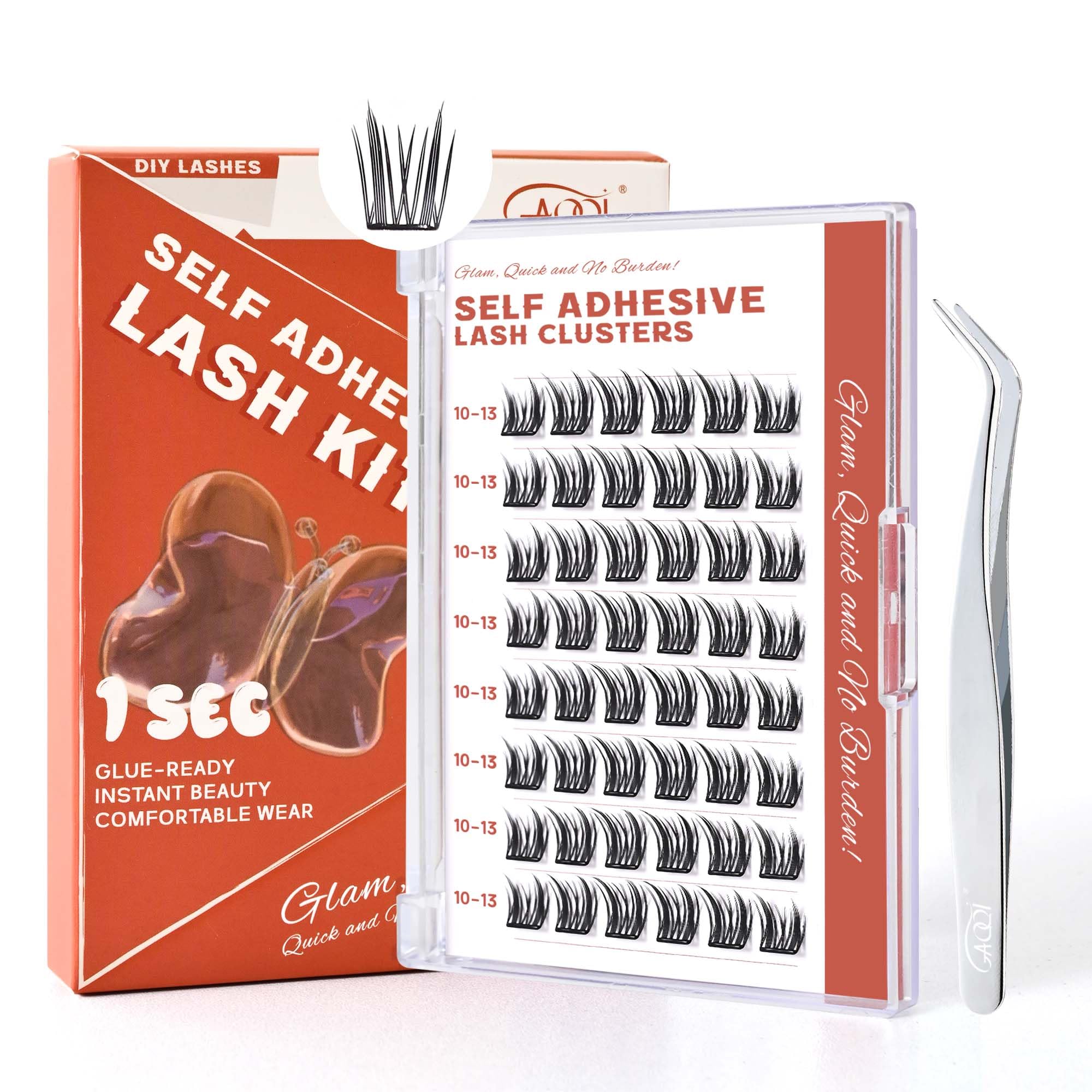 GAQQI self-adhesive lash clusters pre-glued for easy, mess-free application.