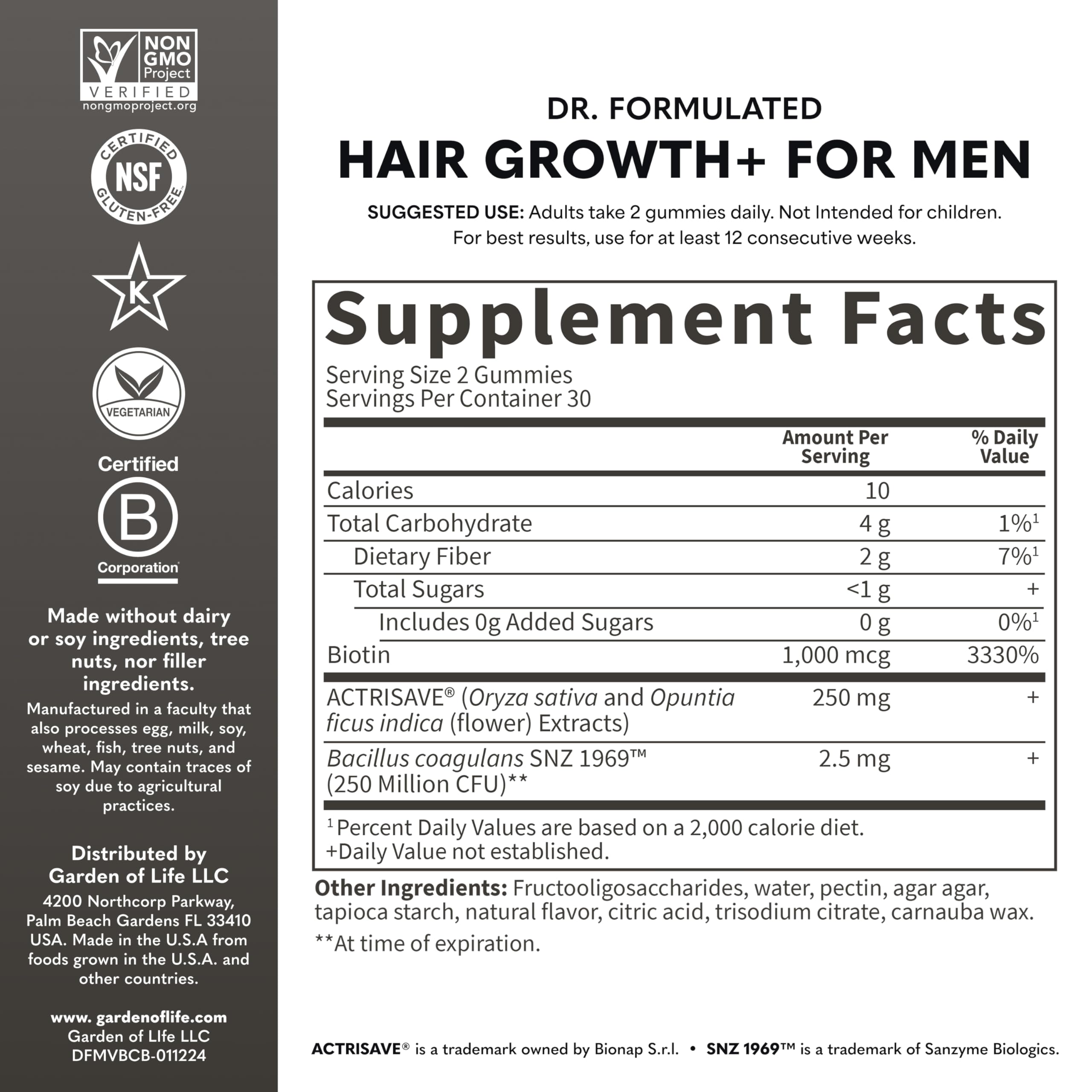 Garden of Life Dr Formulated Hair Growth Gummies for Men berry flavor close-up