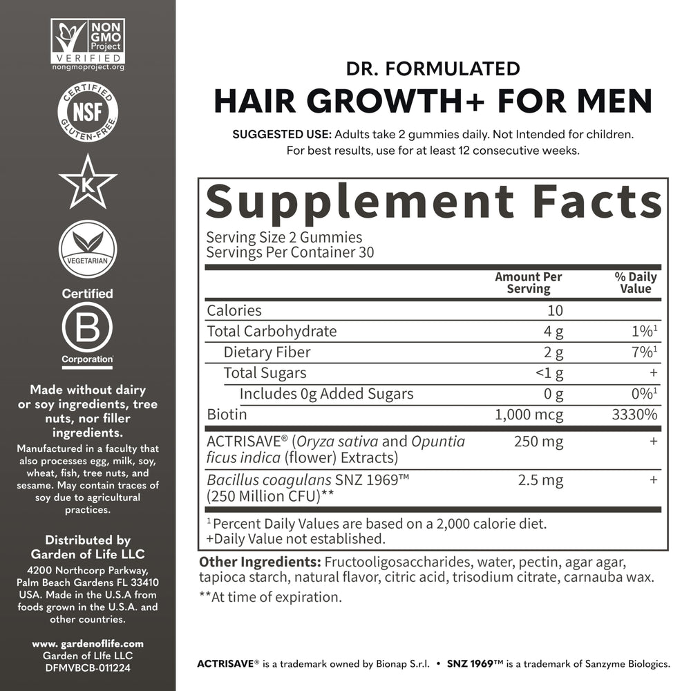 Garden of Life Dr Formulated Hair Growth Gummies for Men berry flavor close-up