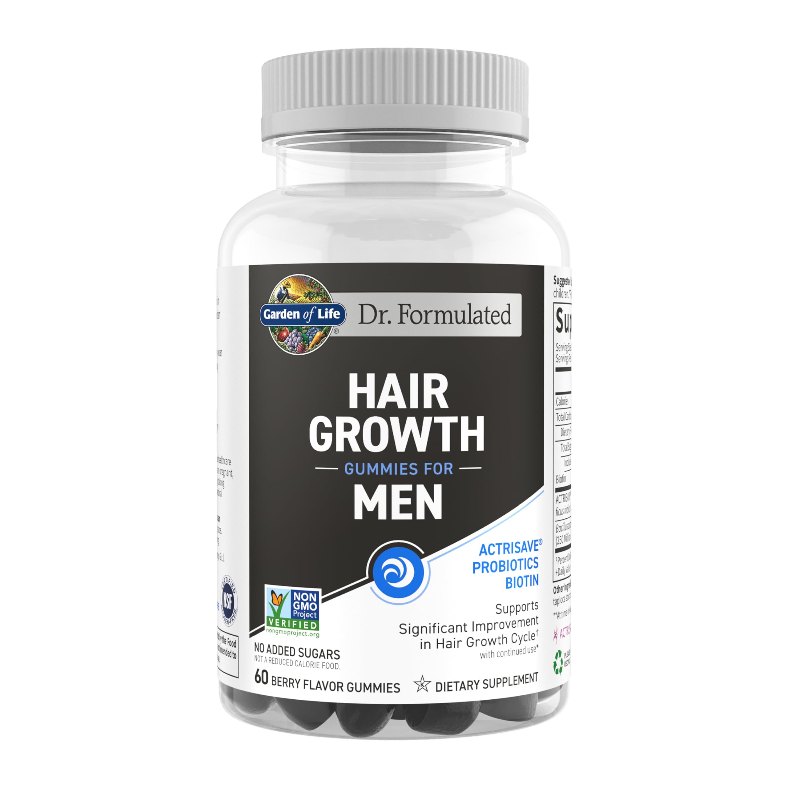 Garden of Life Dr Formulated Hair Growth Gummies for Men bottle with berry flavor promoting healthy hair