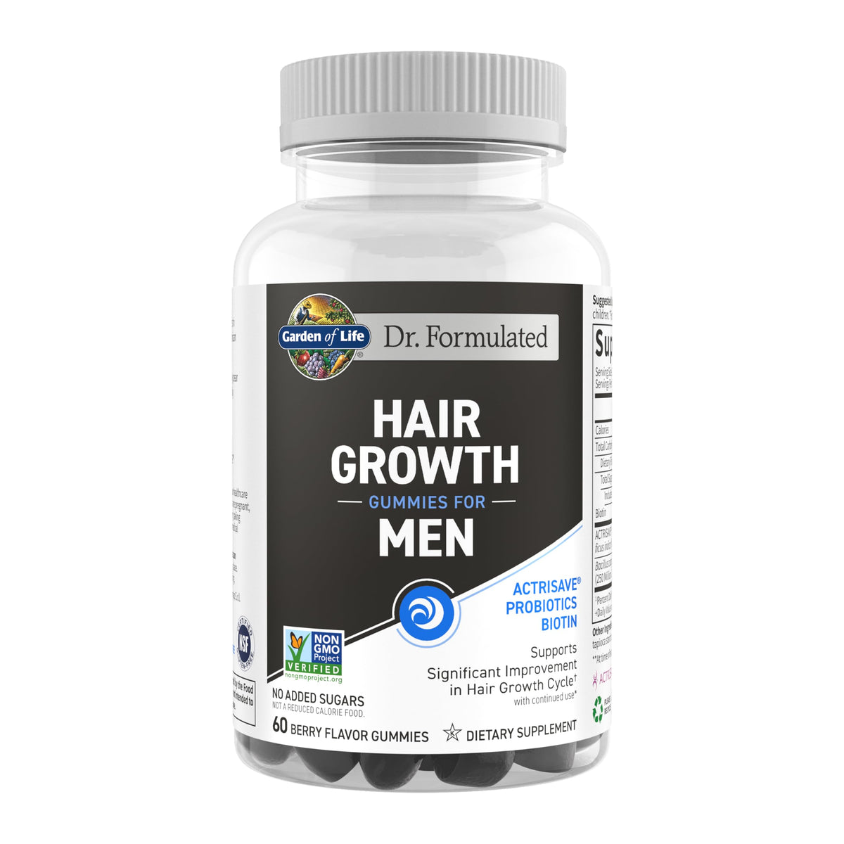 Garden of Life Dr Formulated Hair Growth Gummies for Men bottle with berry flavor promoting healthy hair