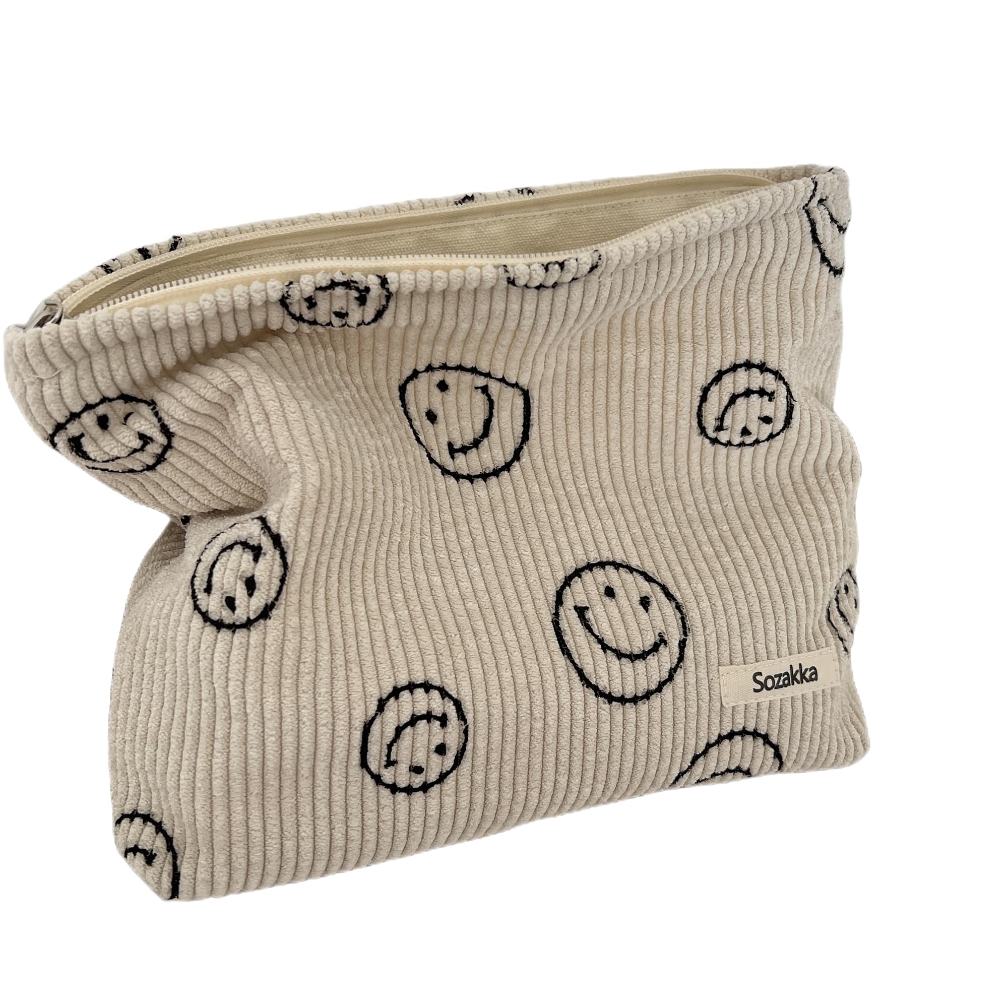 Gardsell corduroy cosmetic bag with smiley dots for stylish makeup storage on the go.