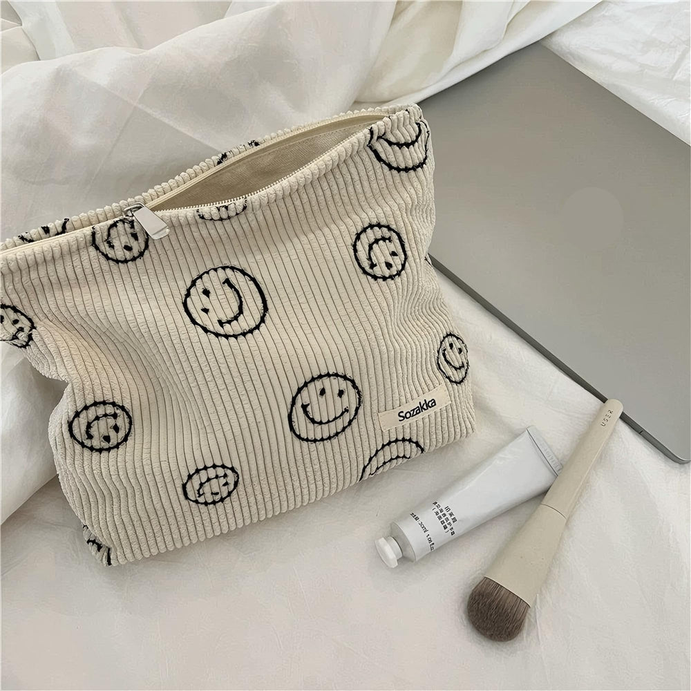 Gardsell corduroy cosmetic bag with soft zipper keeps items secure during travel.