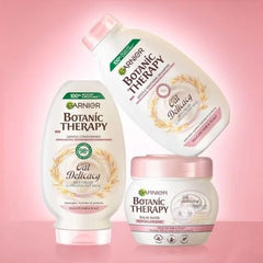 Garnier Botanic Therapy Shampoo bottle with organic oat milk for gentle daily cleansing