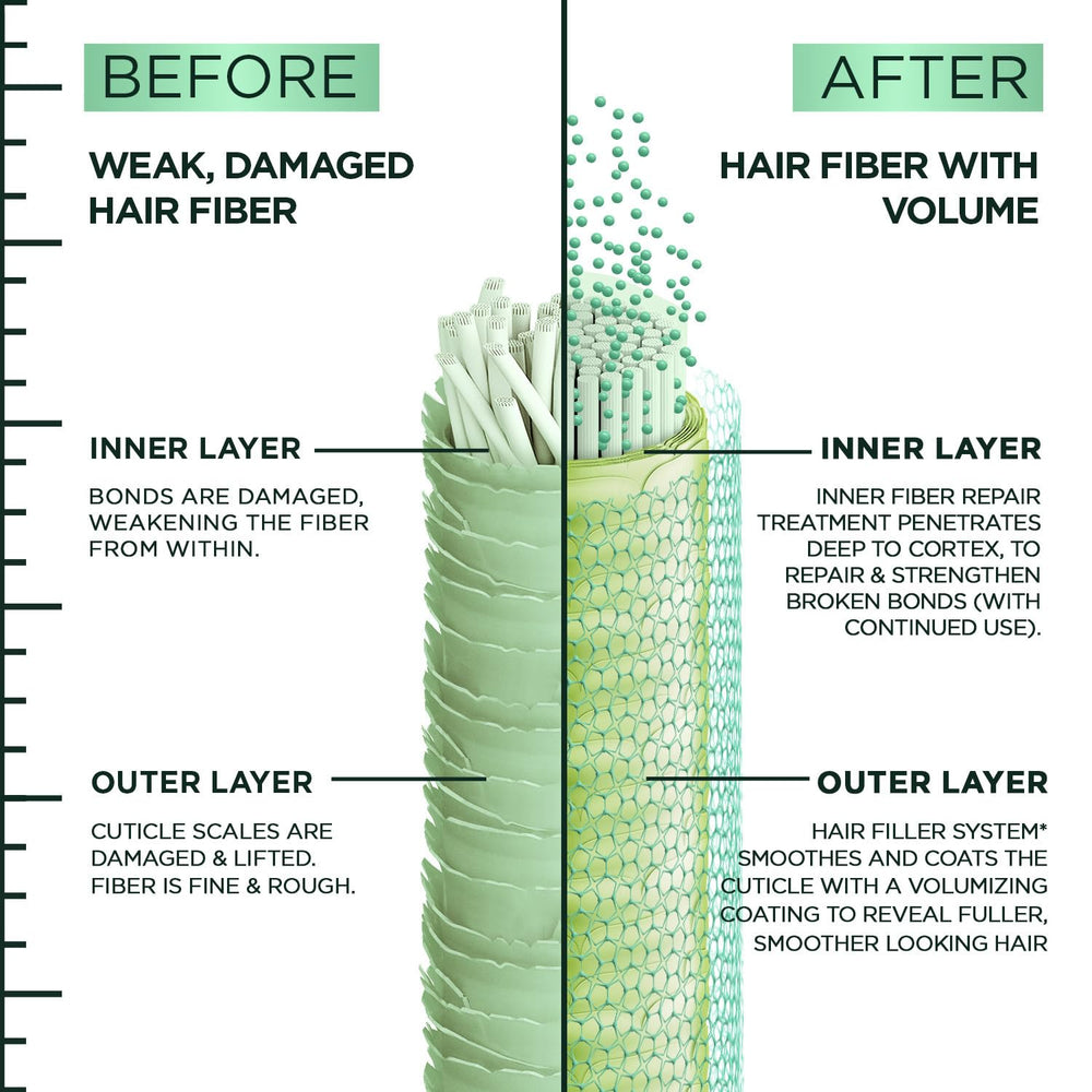 Shampoo and Conditioner tubes from Garnier Fructis Hair Filler Fullness on shelf