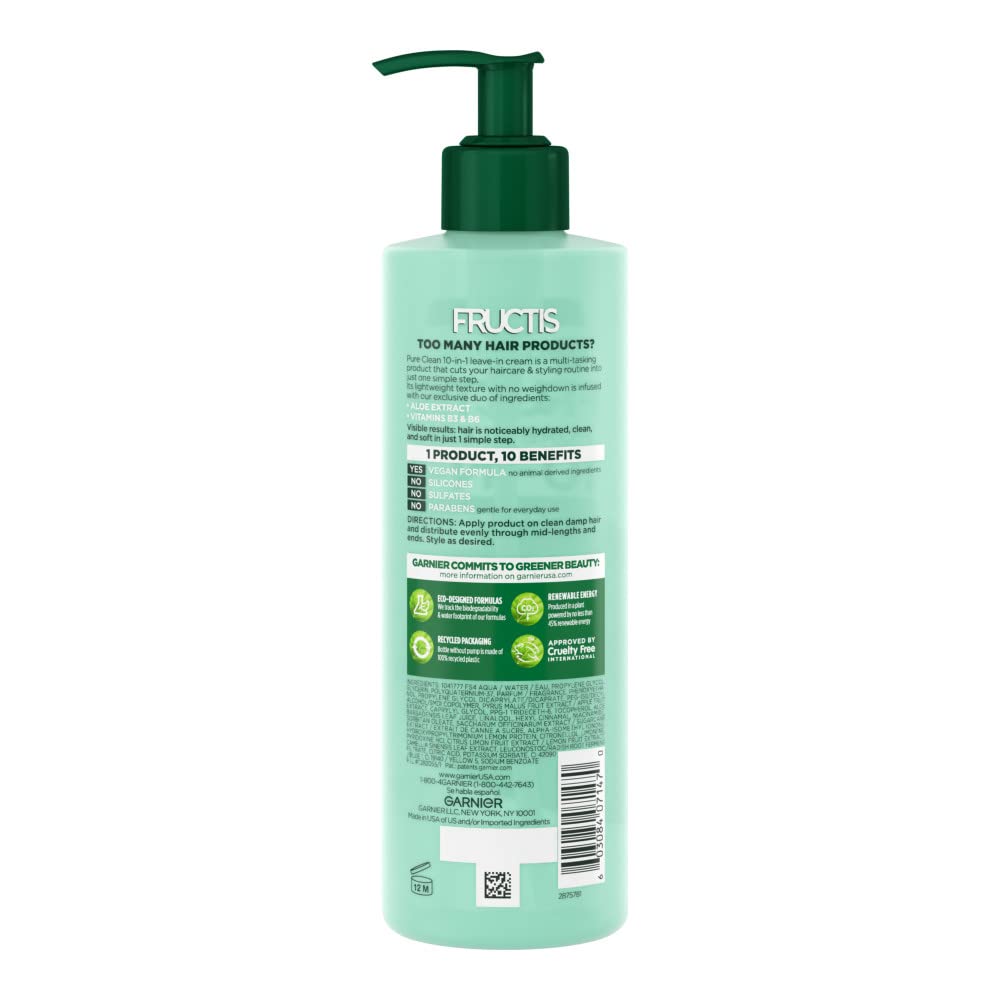 Garnier Fructis Pure Clean Leave-In Cream being applied for detangling and heat protection.