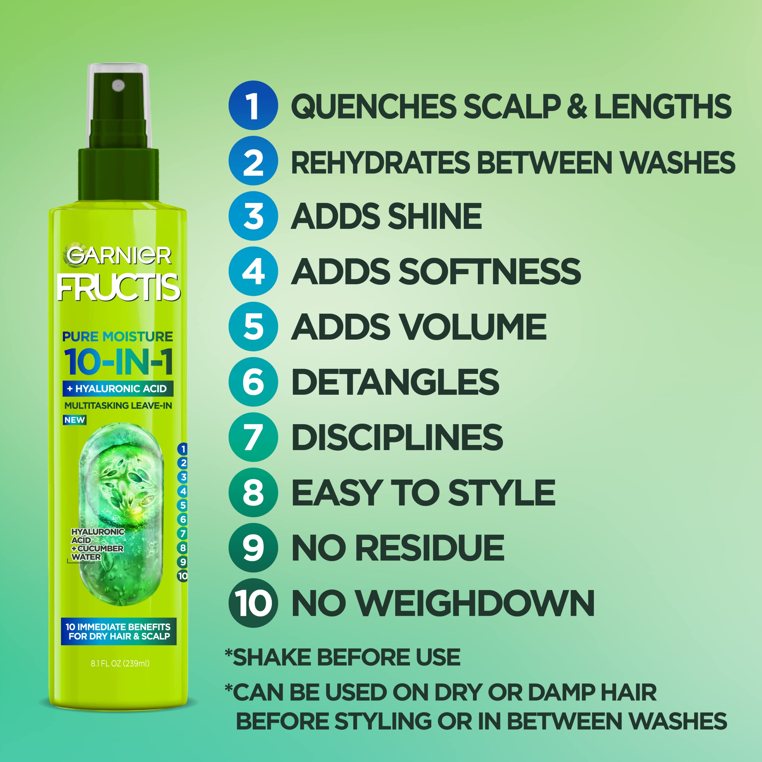 Garnier Fructis Pure Moisture ingredients hyaluronic acid for intense hydration and healthy-looking shine.