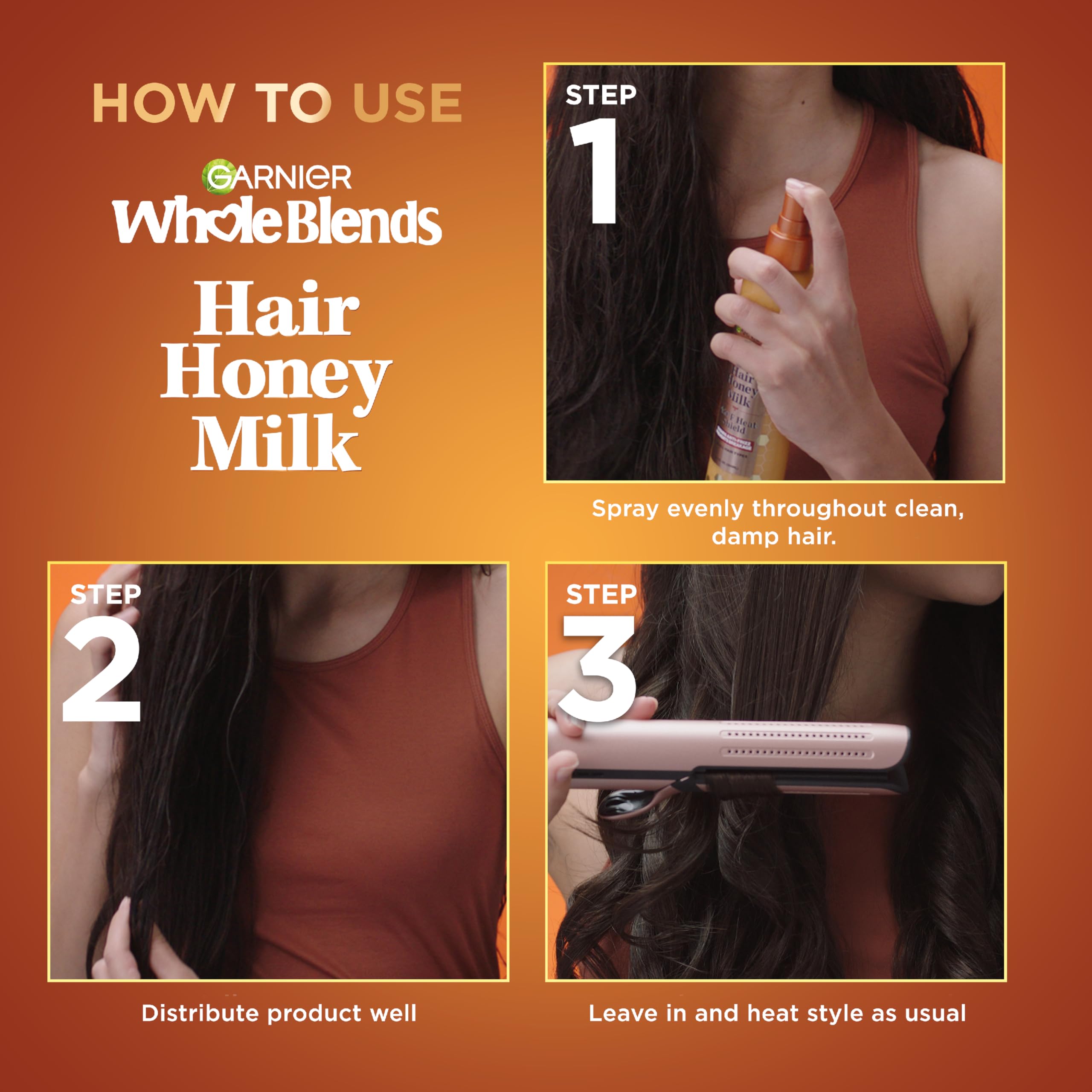 Garnier Honey Milk spray smooths frizz for sleeker texture