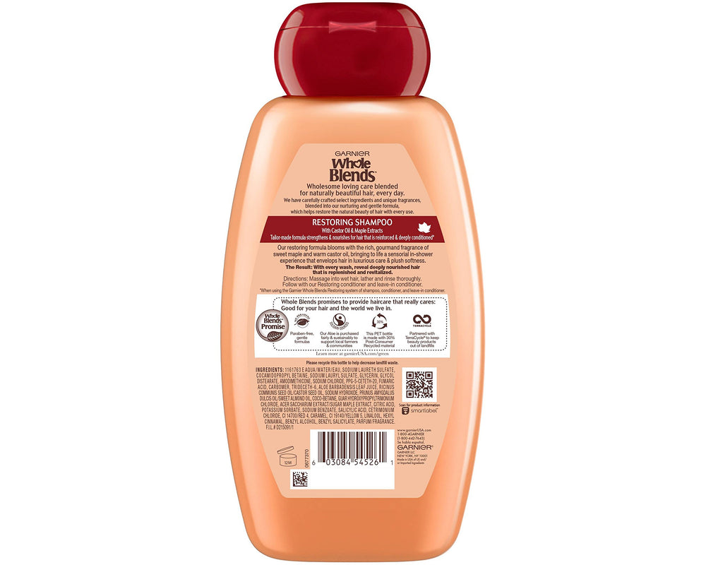 Garnier Maple Remedy label closeup emphasizes vegan formula and maple extract