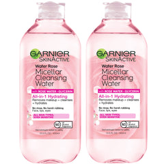 Garnier Micellar Water with Rose bottle close-up for a hydrating cleanse.